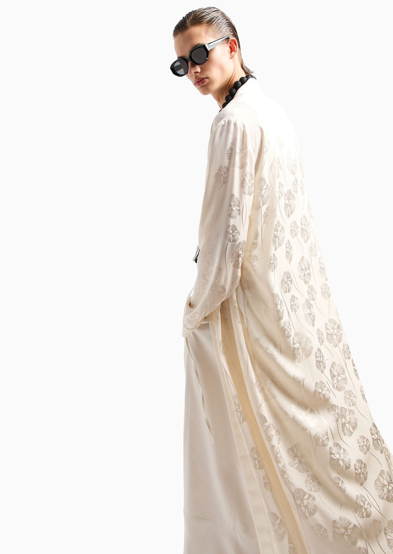 Silk-blend satin overcoat with robe fastening and all-over ramage embroidery 6