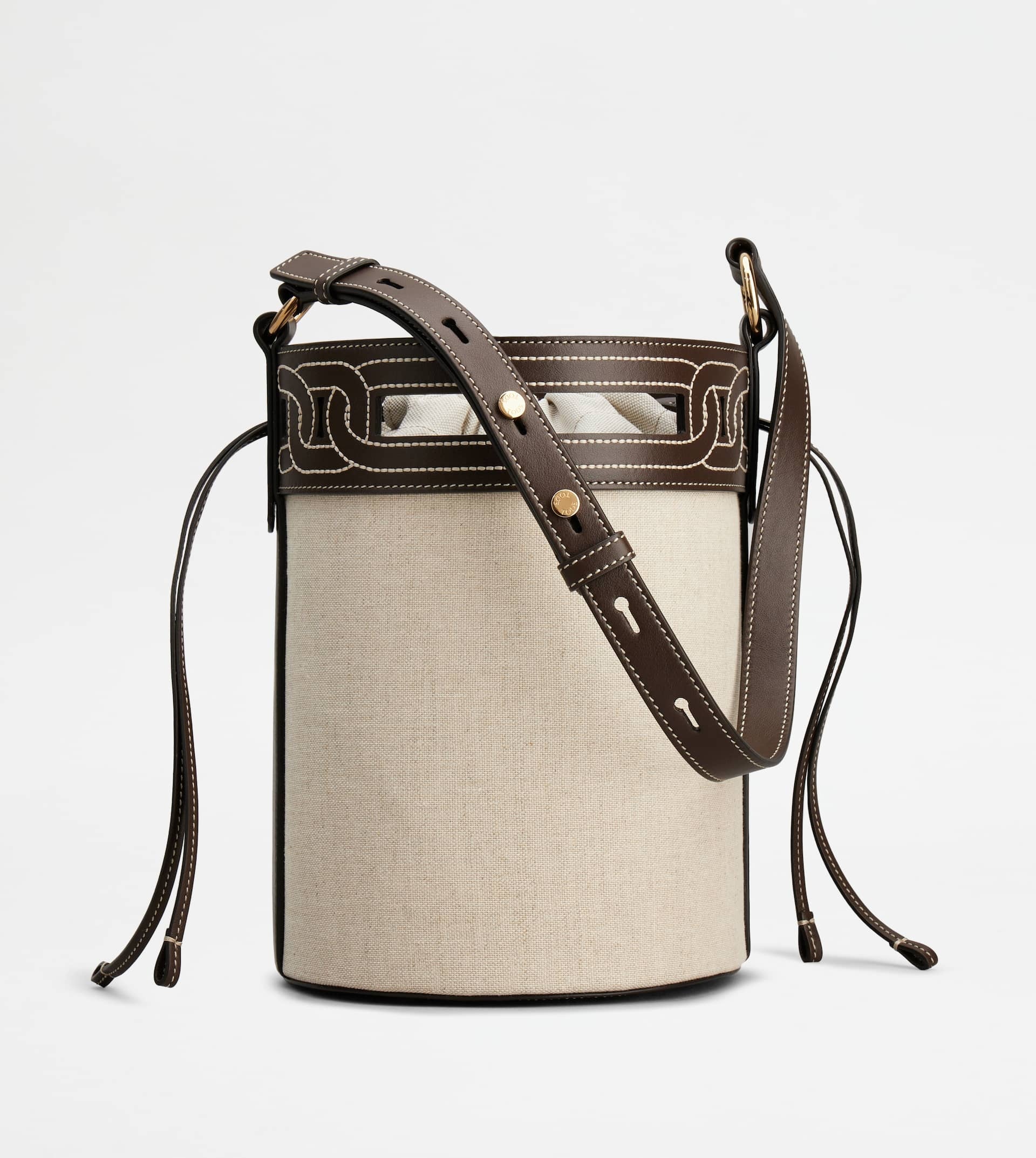 Tod's TOD'S KATE BUCKET BAG IN LEATHER AND CANVAS SMALL