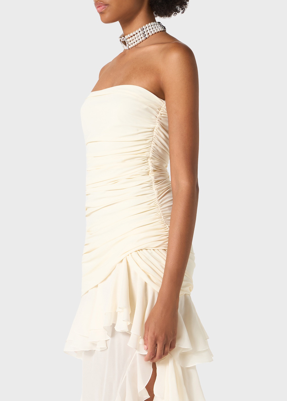 JERSEY BUSTIER DRESS WITH CHIFFON FLOUNCES - 5