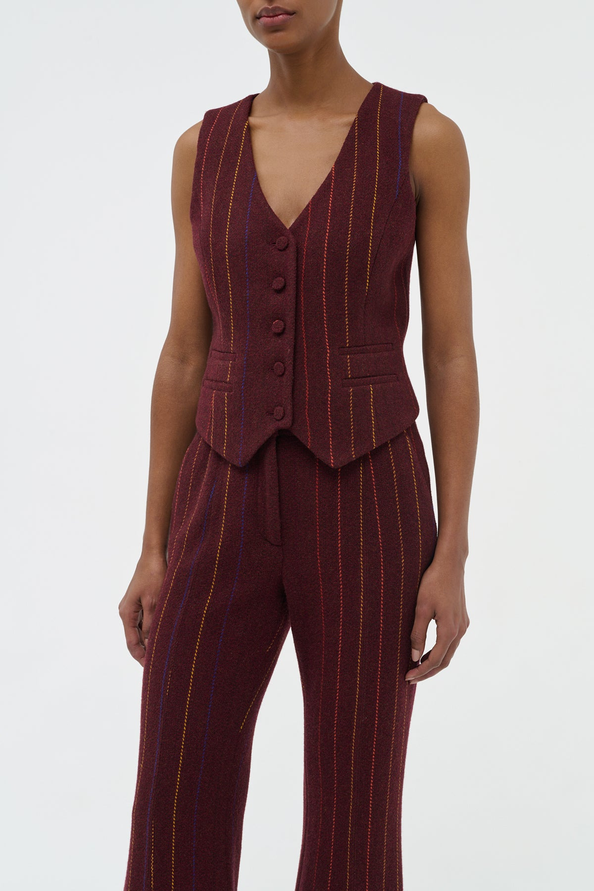 Coleridge Vest in Burnt Sienna Multi Pinstripe Wool Cashmere - 5