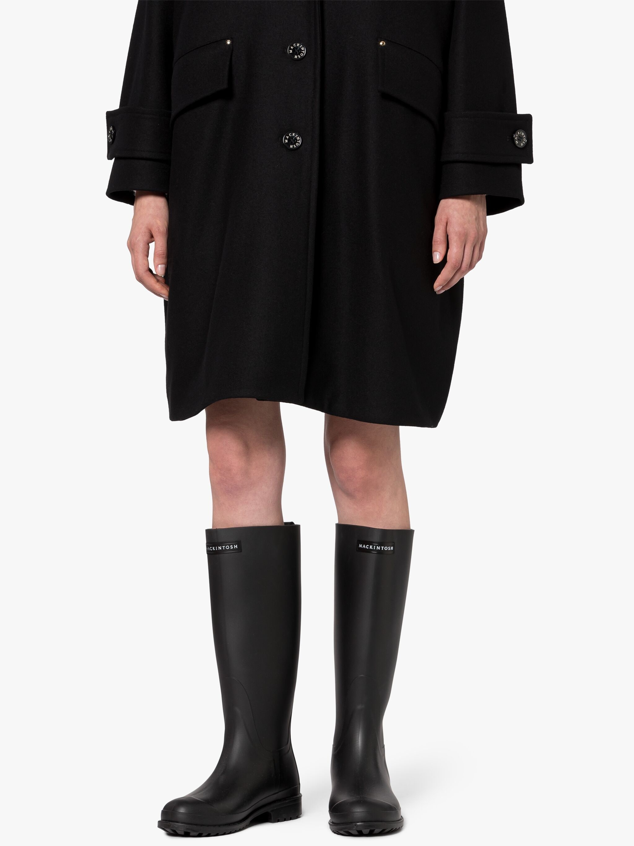 HUMBIE CHESTER BLACK WOOL OVERCOAT - 6