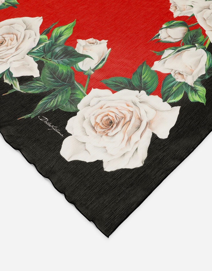 Silk scarf with white rose print (120 x 200) - 3