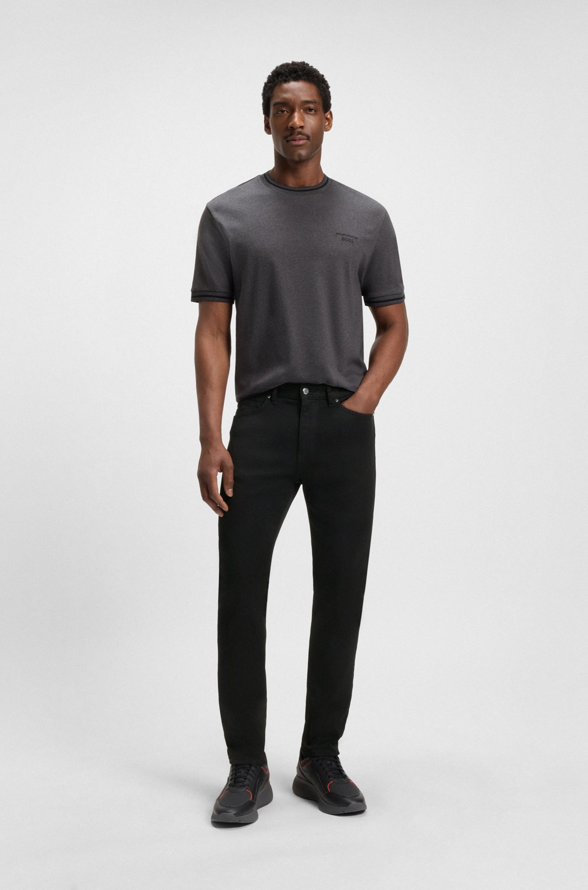PORSCHE X BOSS TAPERED-FIT JEANS IN BLACK STRETCH DENIM - 3
