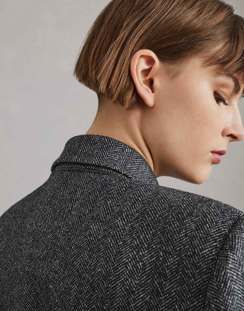 Brushed techno wool chevron blazer with monili 3