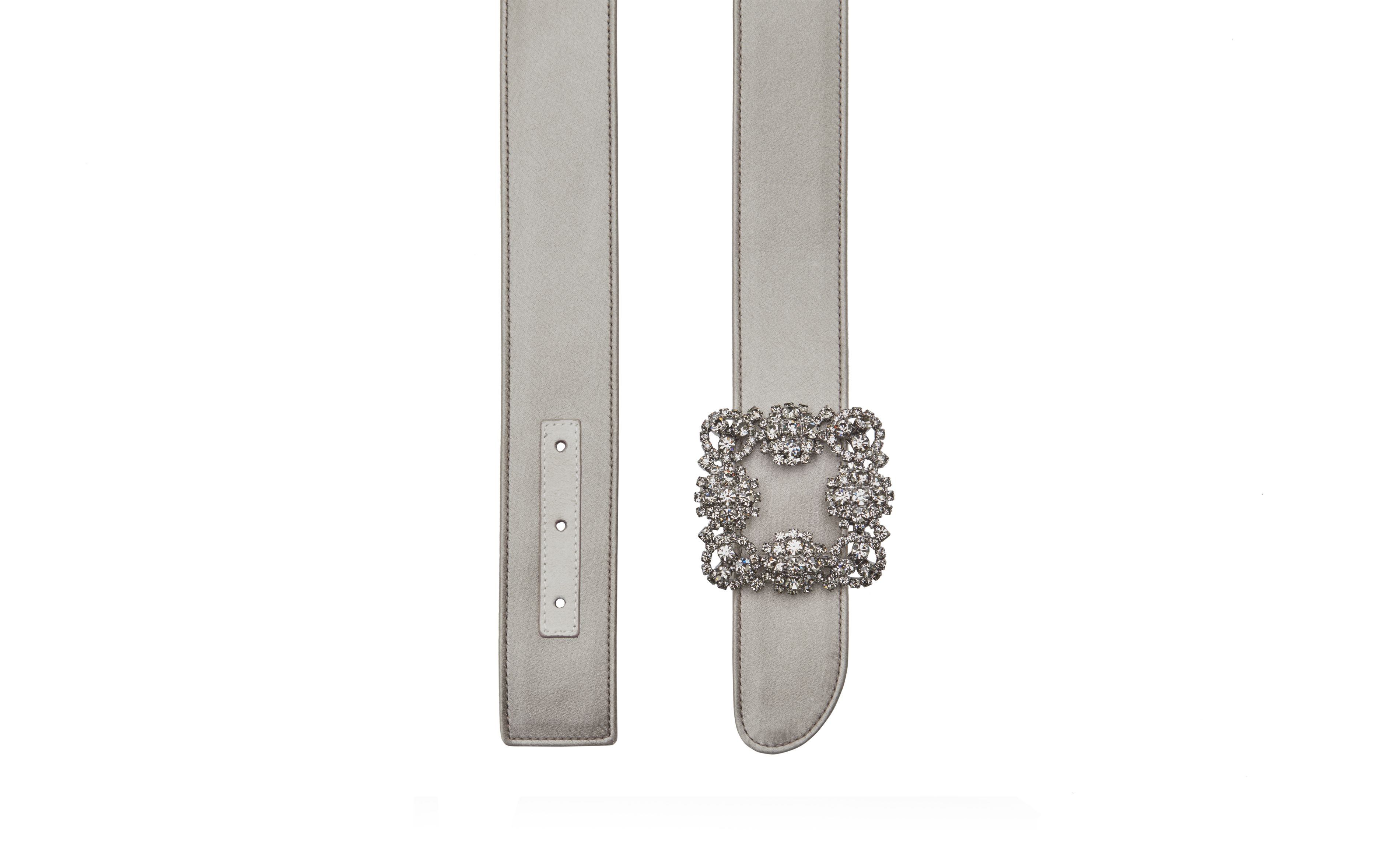 Grey Satin Crystal Buckled Belt - 3