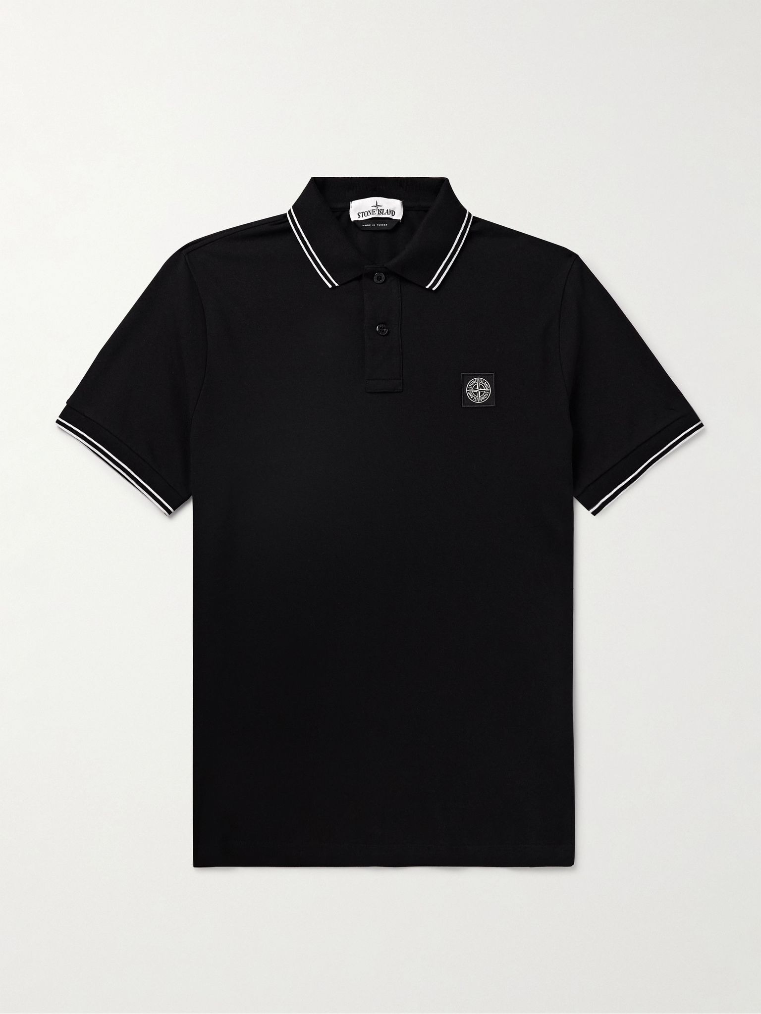 Logo-Appliquéd Stretch-Cotton Piqué Polo Shirt Black - 1