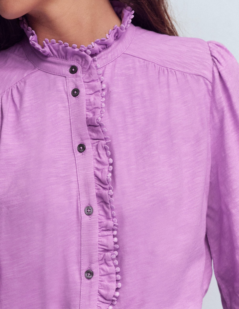 Emily Pom Detail Ruffle Shirt-Chalky Violet 3