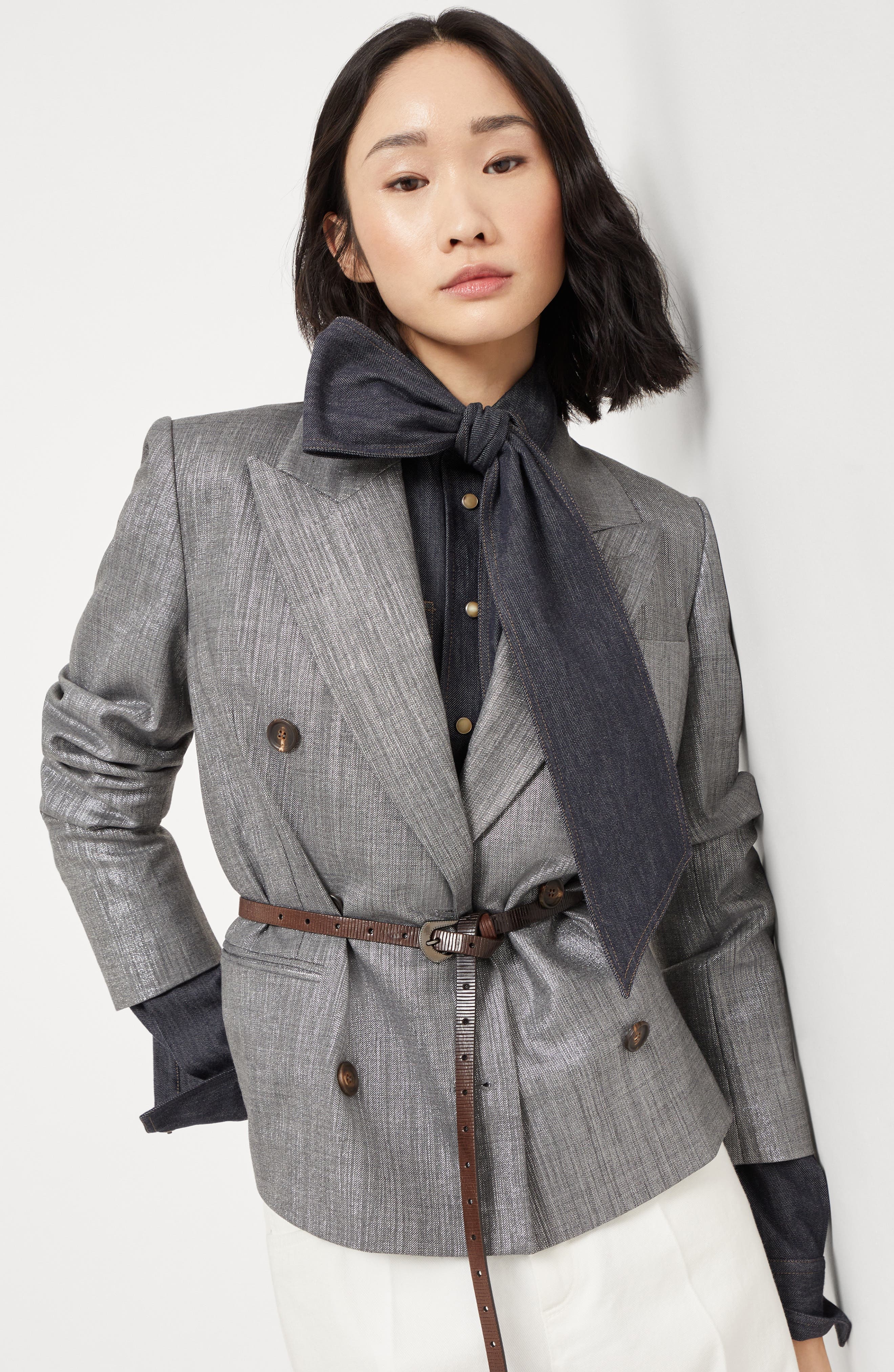 Brunello Cucinelli Sparkling twill blazer in Silver at Nordstrom - 5