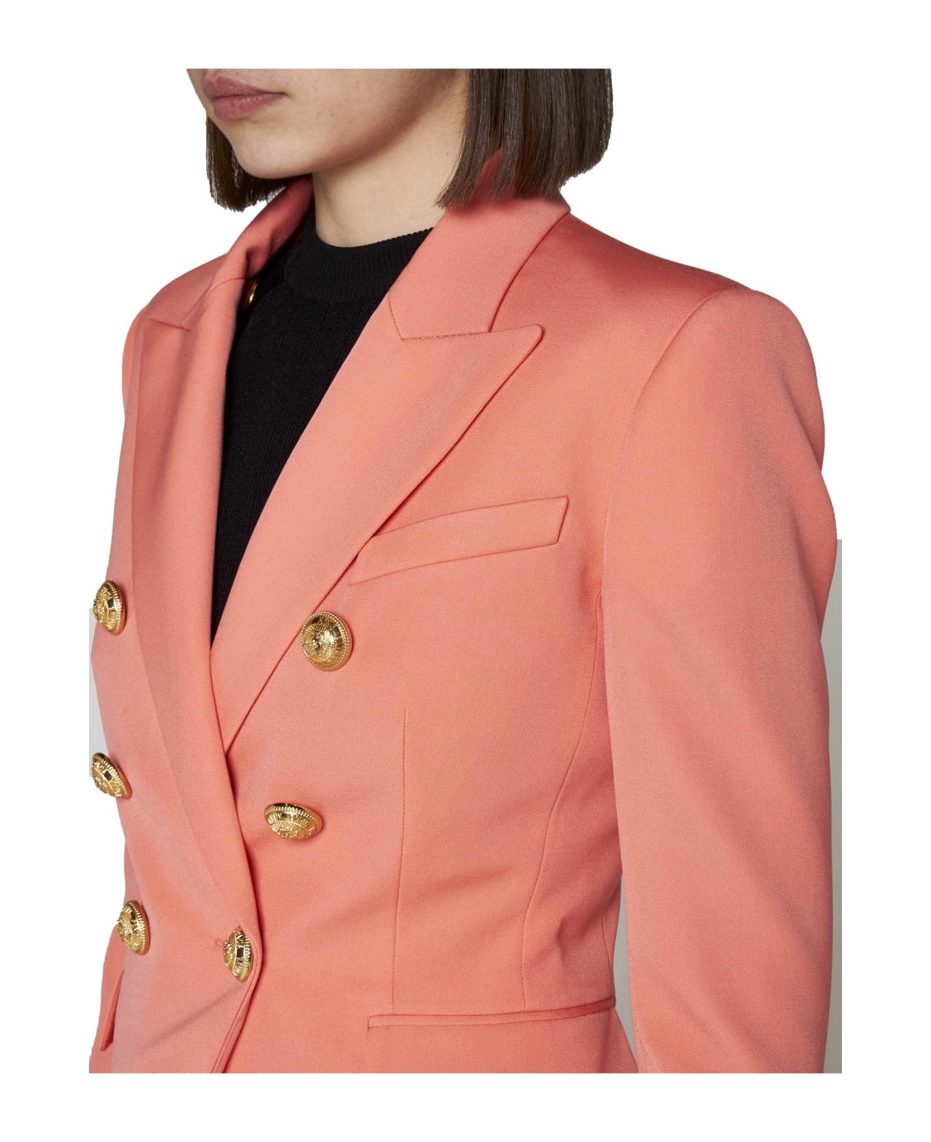 Double Breast Blazer Jacket With Logo Buttons - 5