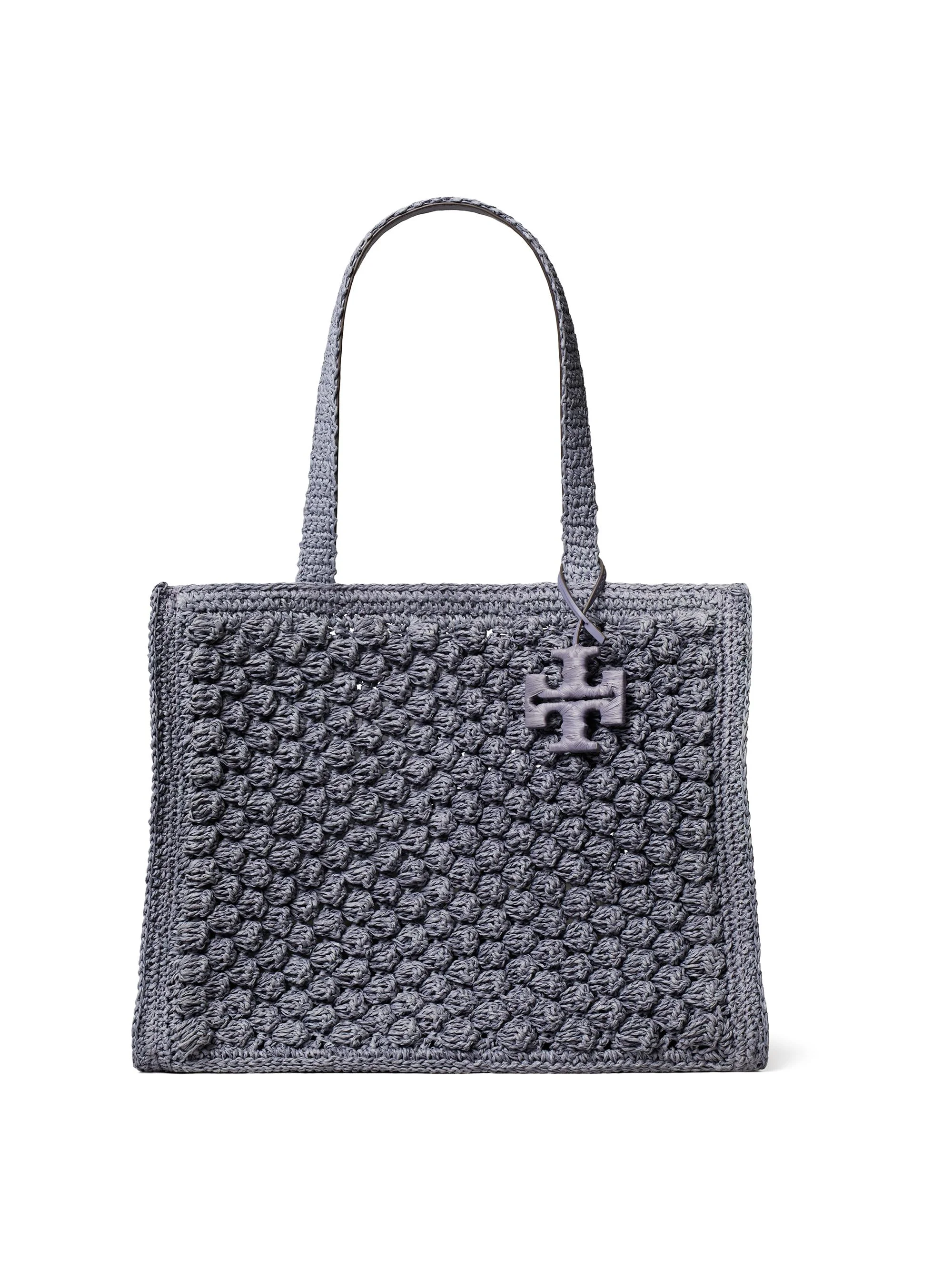 Women's Ella Hand-Crocheted Popcorn-Stitch Raffia Tote Bag - Gray - 1