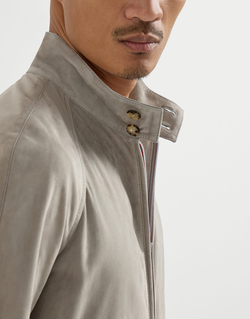 Suede unlined jacket with stand collar 4