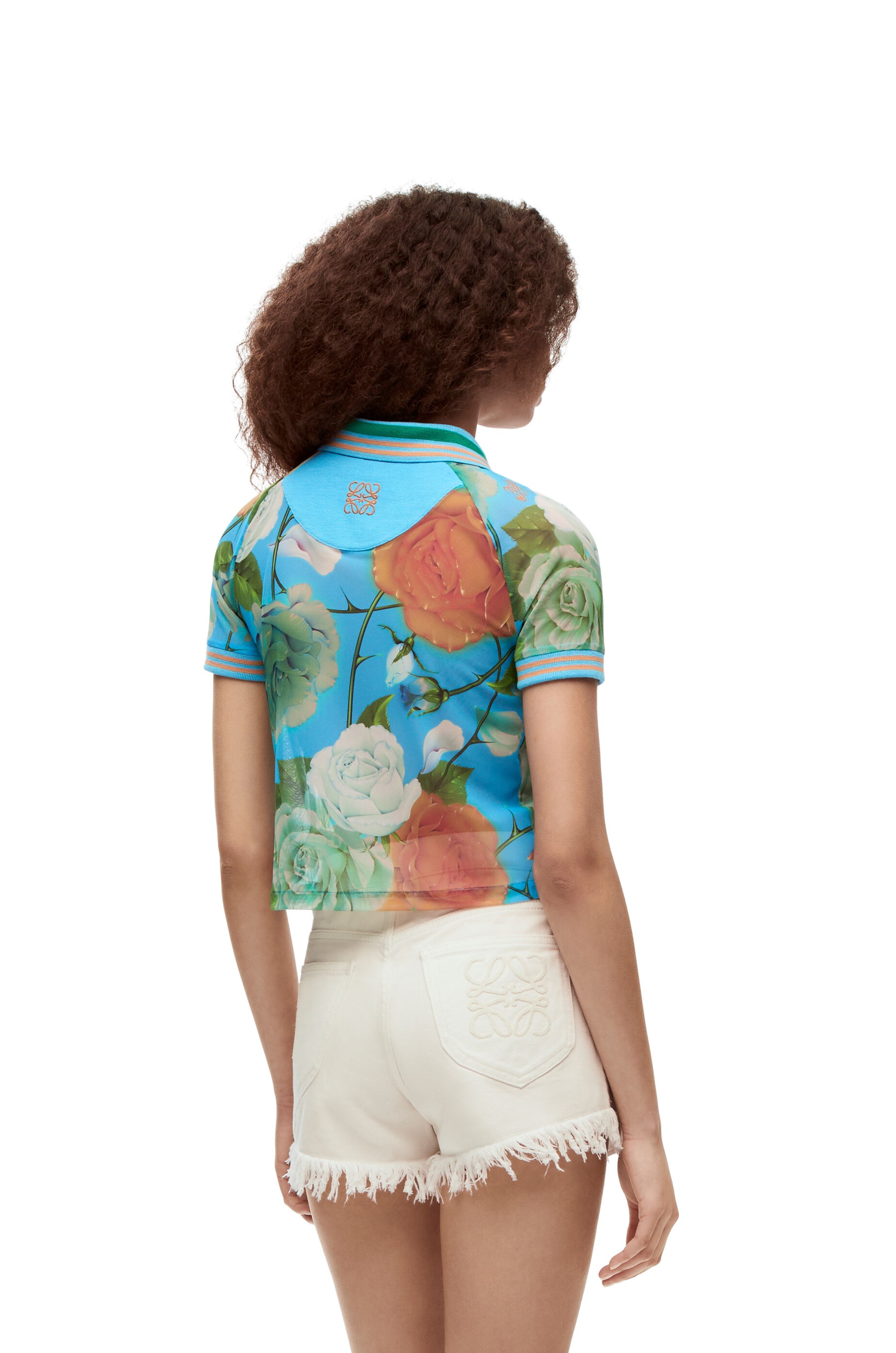 Roses cropped polo top in mesh - 4