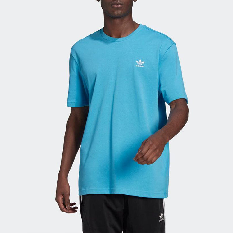 Men's adidas originals Solid Color Logo Round Neck Casual Short Sleeve Blue T-Shirt HE9567 - 2