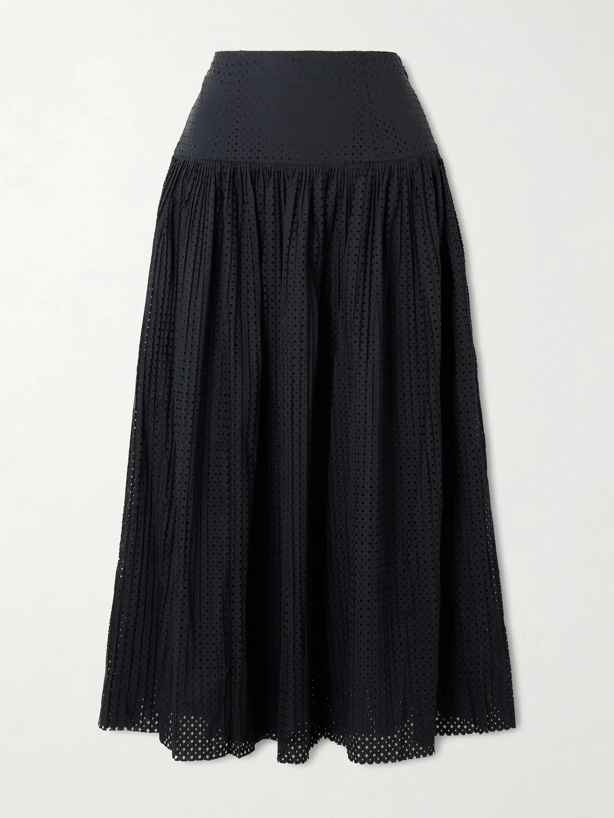Nalla Pleated Perforated Cotton Midi Skirt - 1