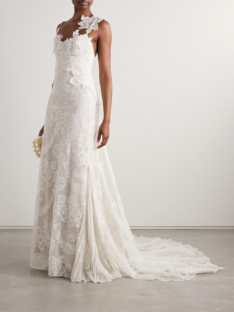 DANIELLE FRANKEL Edie Appliquéd Silk Chiffon-trimmed Cotton-blend Corded Lace Gown outlook