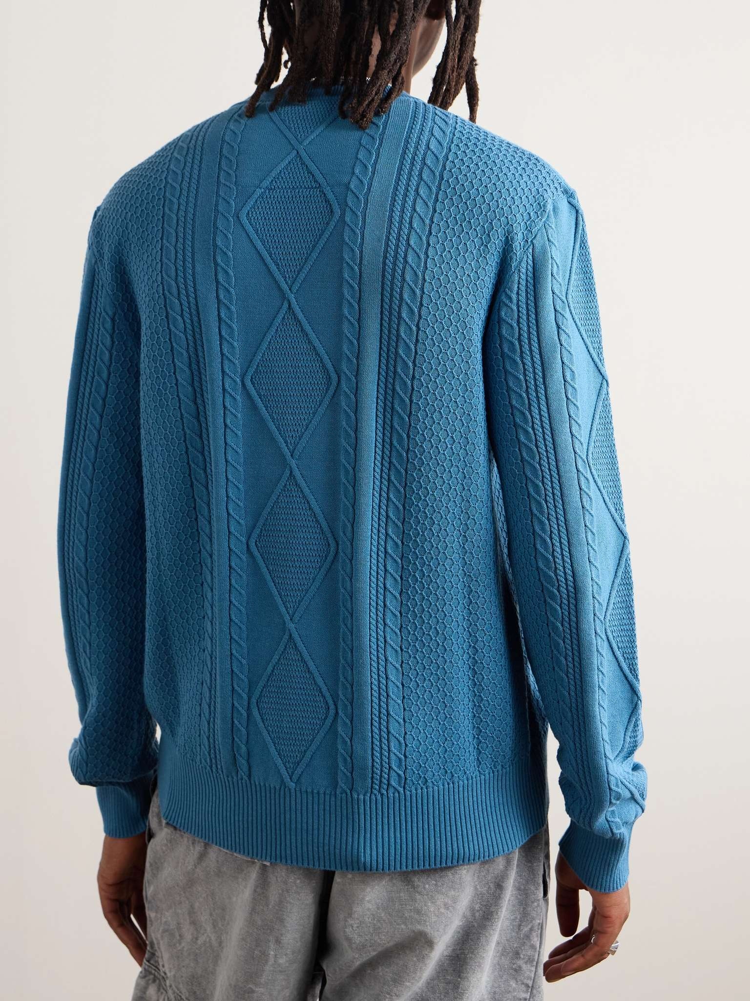 Logo-Jacquard Cable-Knit Cotton Sweater - 3