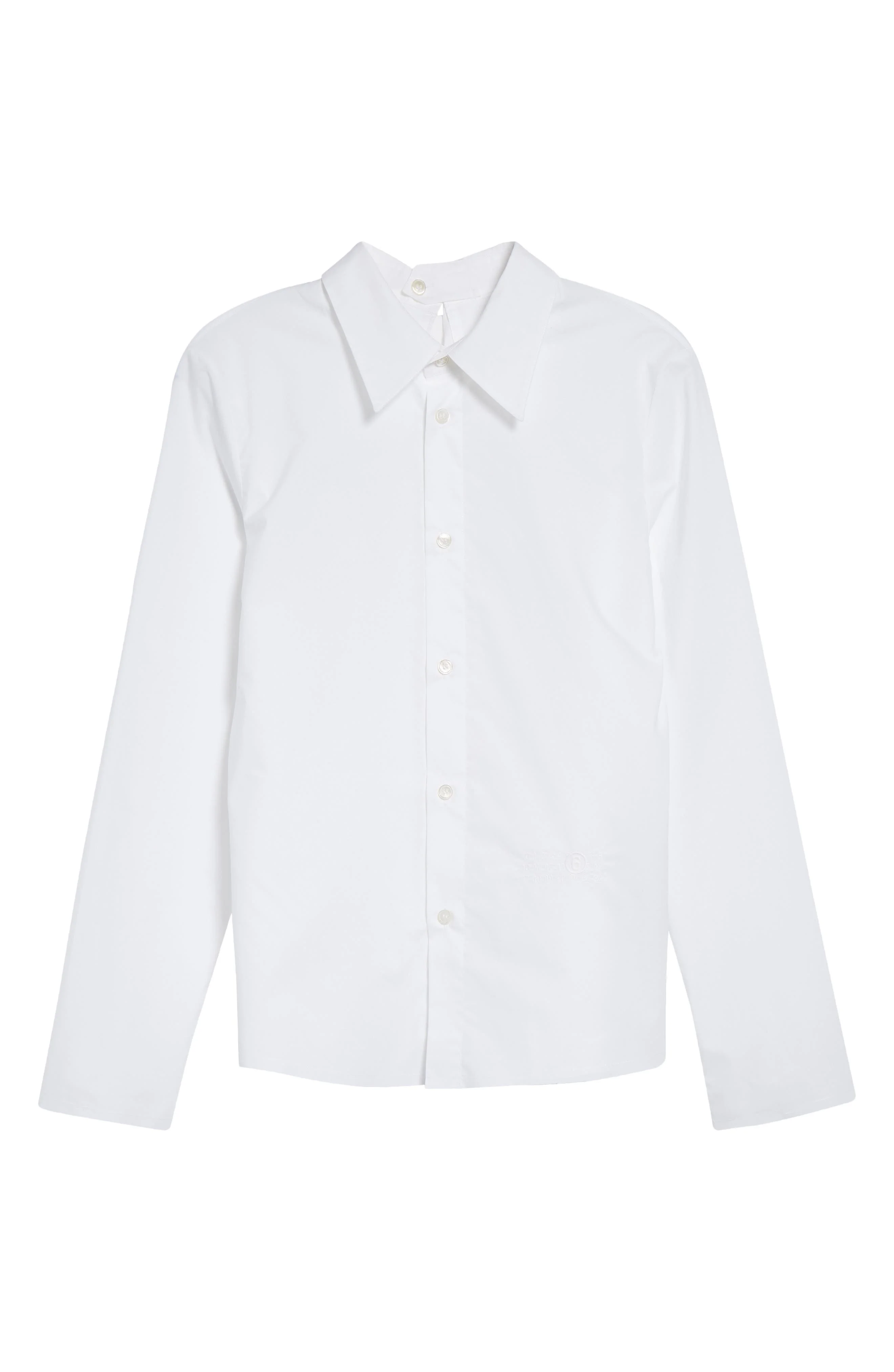 MM6 Maison Margiela Frayed Hem Poplin Button-Up Shirt in White at Nordstrom - 1