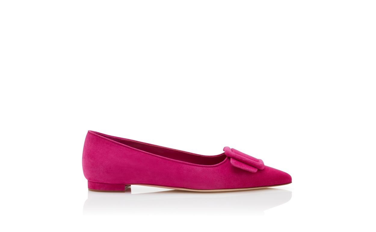 Dark Pink Suede Buckle Detail Flat Pumps - 1