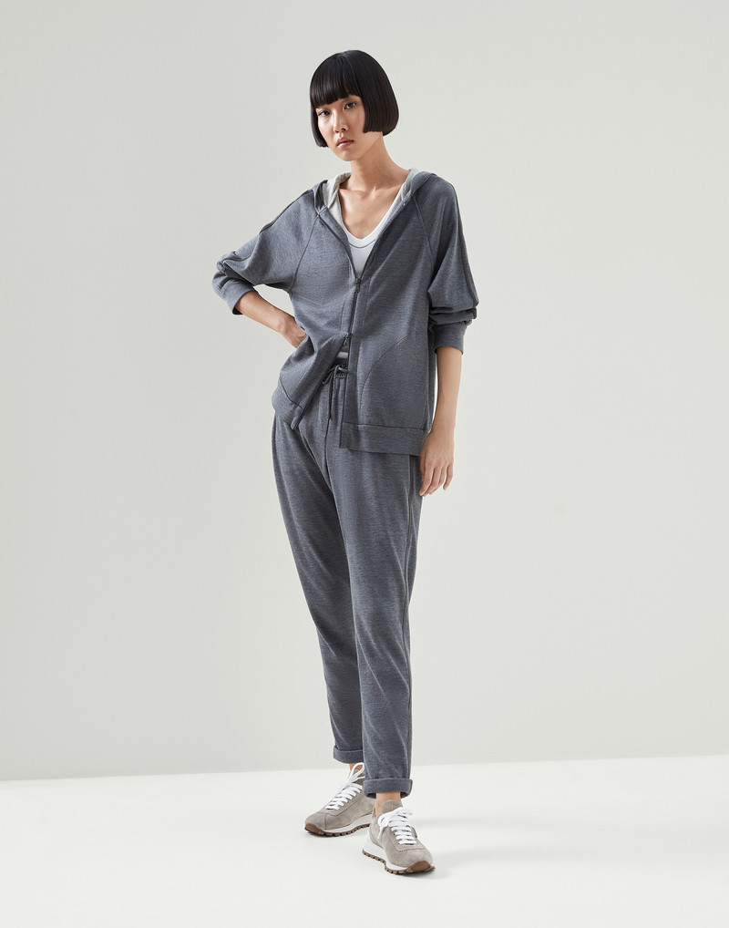 Brunello Cucinelli Stretch cotton ribbed jersey top with shiny collar outlook