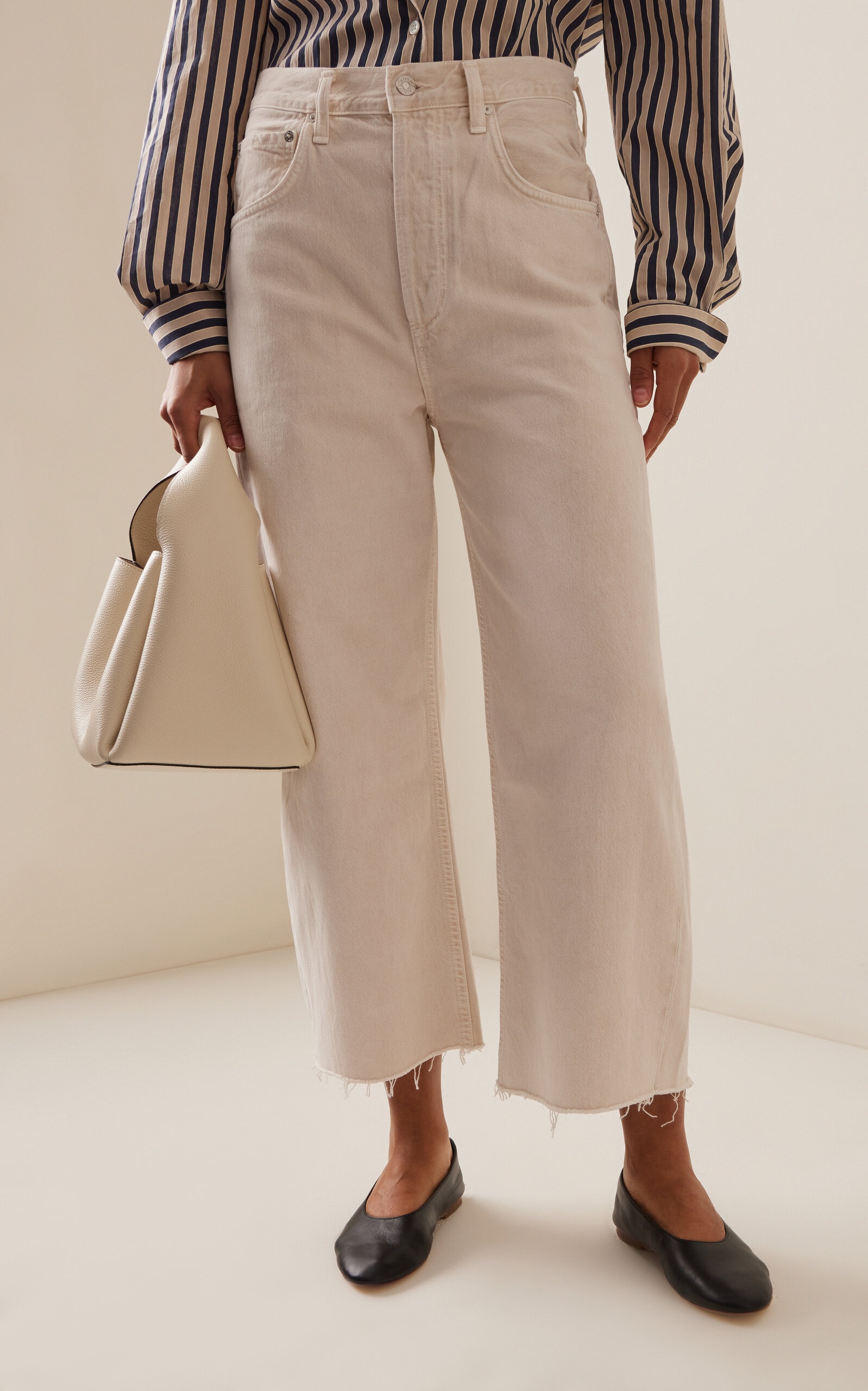 Ayla Rigid High-Rise Cropped Raw-Edge Wide-Leg Jeans ivory - 3