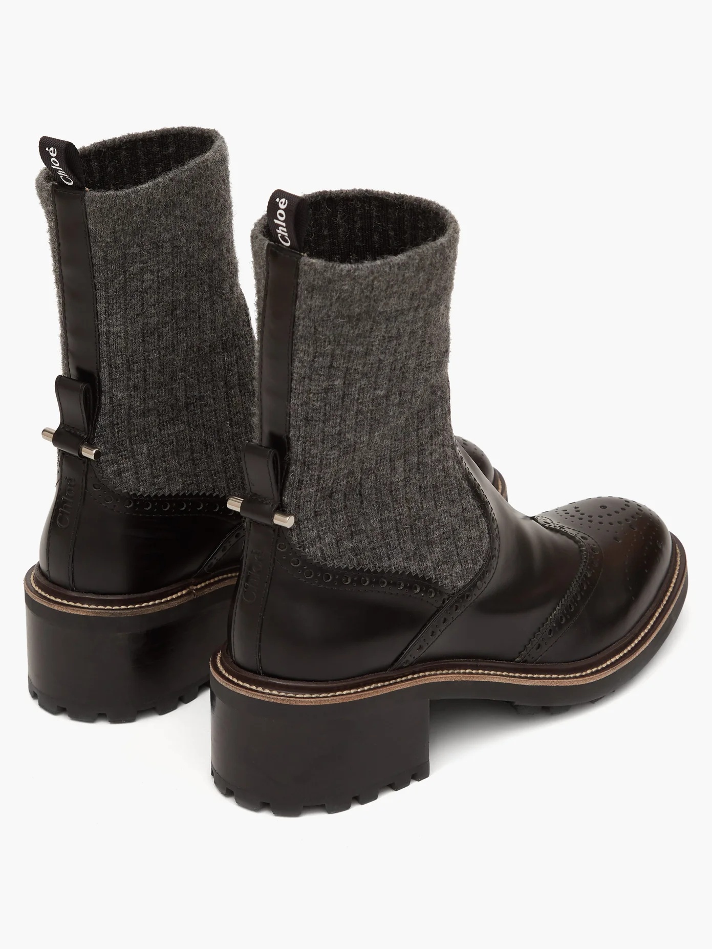 Ribbed-jersey and leather brogue sock boots - 4