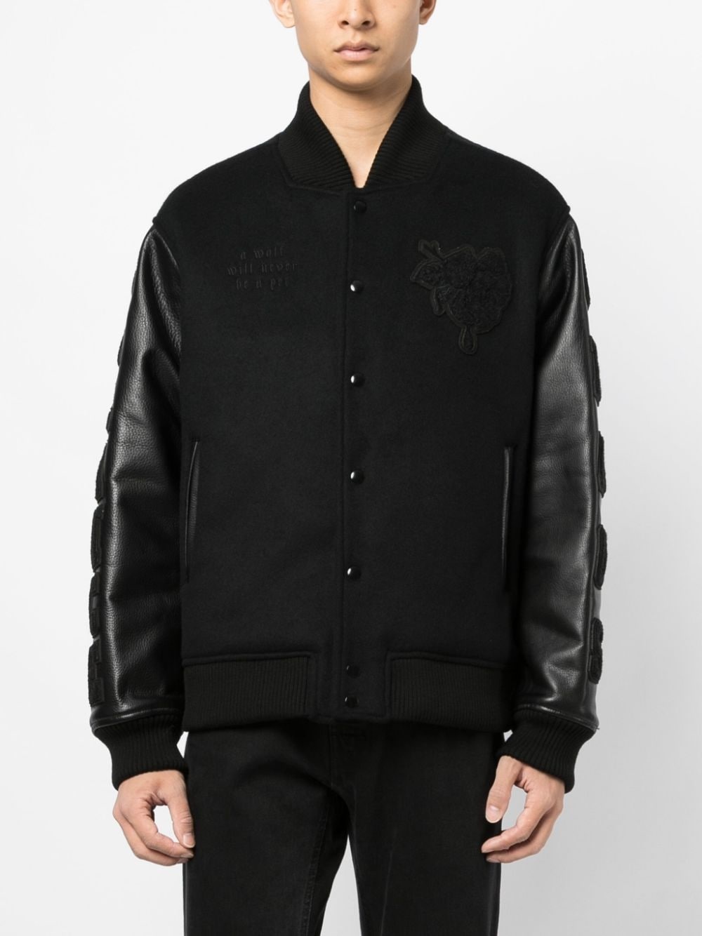 patch-detail buttoned bomber jacket - 3