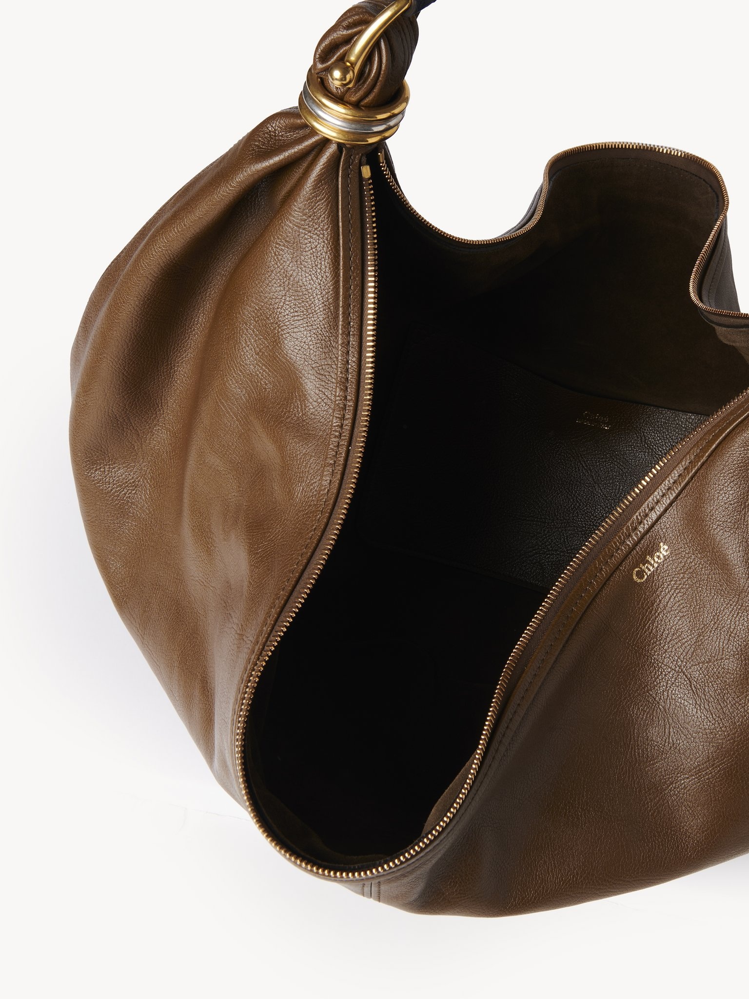 LARGE BRACELET HOBO BAG IN GRAINED LEATHER - 6