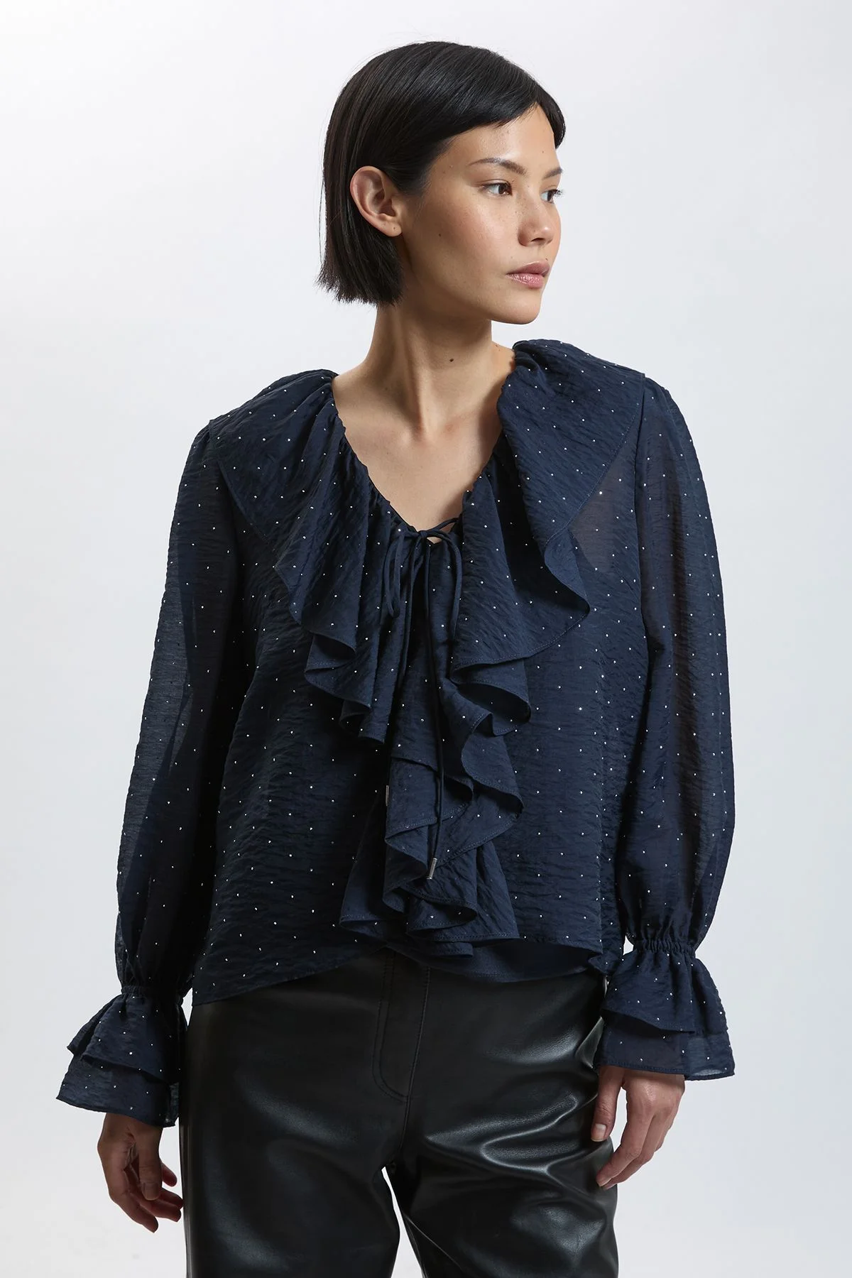 Petite Hotfix Tencel Frill Front Blouse - 1
