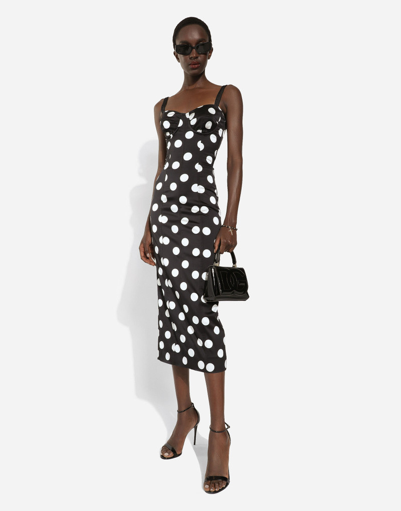 Satin midi dress with polka-dot print and corset details 5