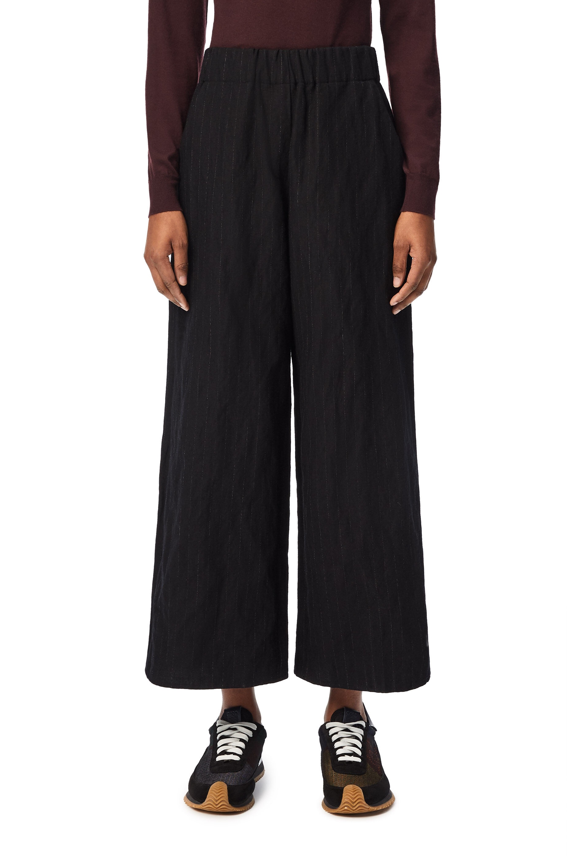 Elasticated cropped trousers in wool and cotton - 3