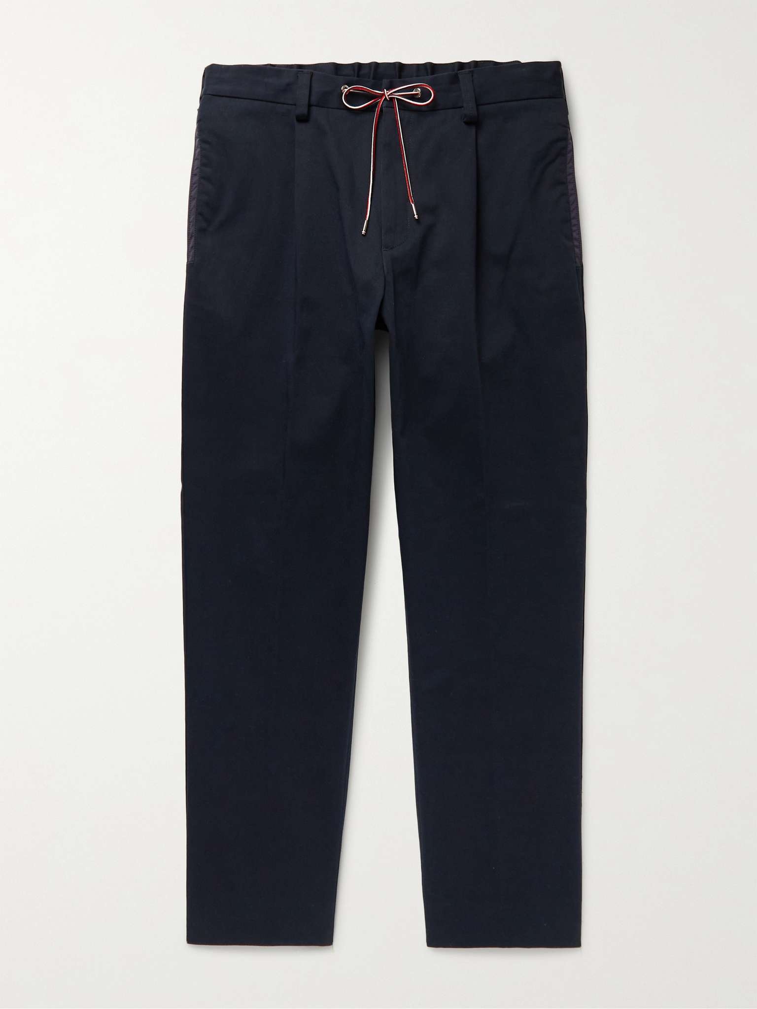 Pleated Shell-Trimmed Cotton-Blend Twill Drawstring Trousers - 1