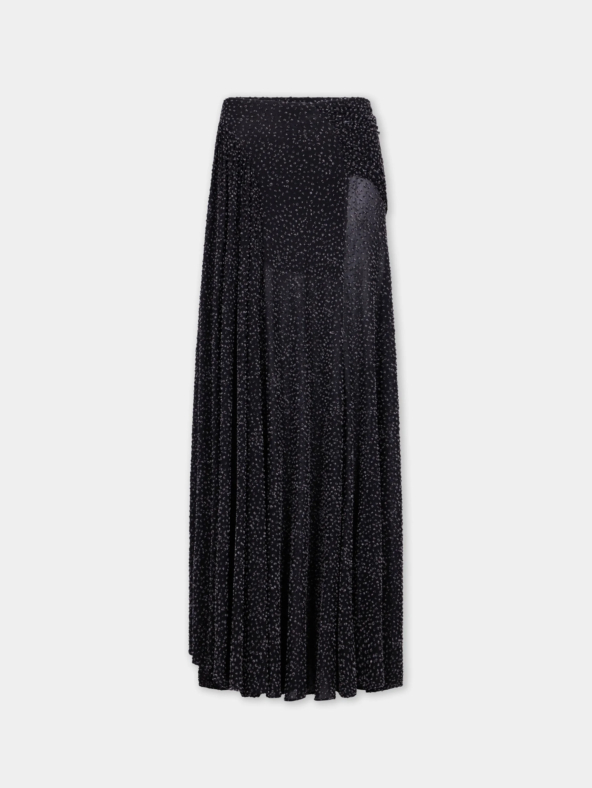 LONG BLACK TEXTURED ASYMMETRICAL SKIRT WITH RUCHED DETAILS - 1