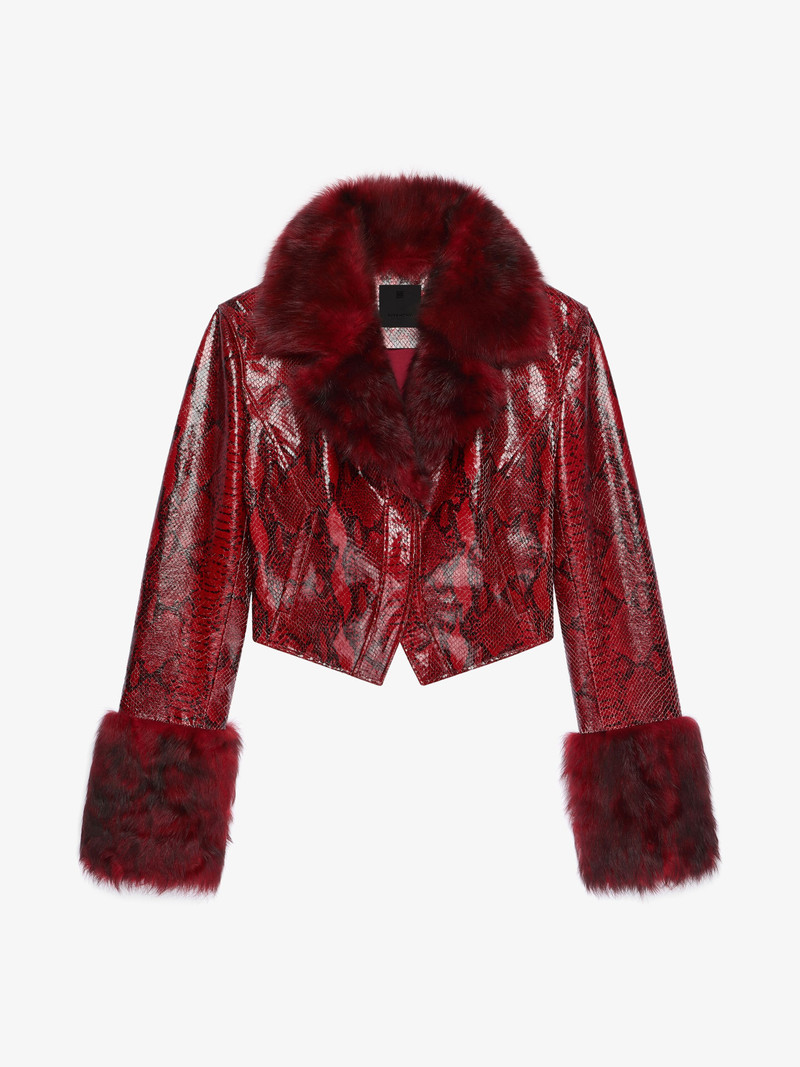 SLIM FIT JACKET IN PYTHON PRINT LEATHER AND FUR 1