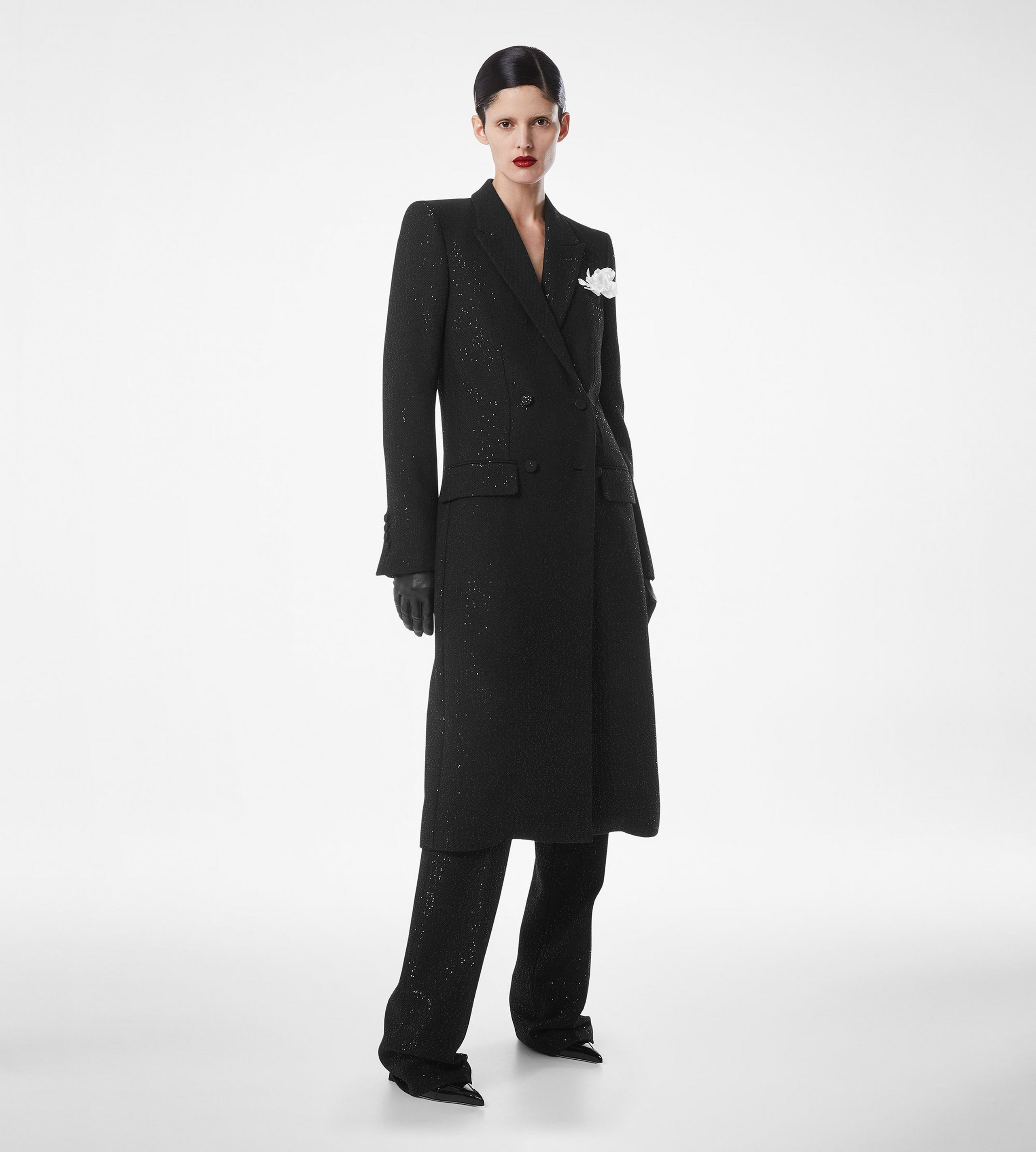 SEQUINED WOOL BLEND CREPE DOUBLE BREASTED COAT - 3