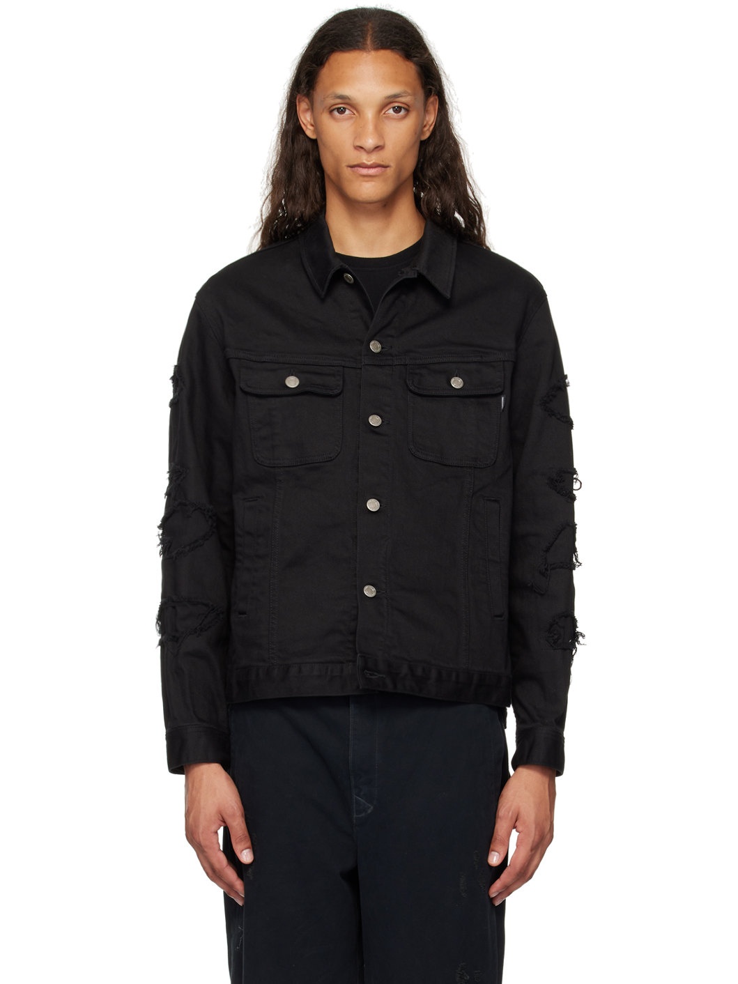Black Distressed Denim Jacket - 1