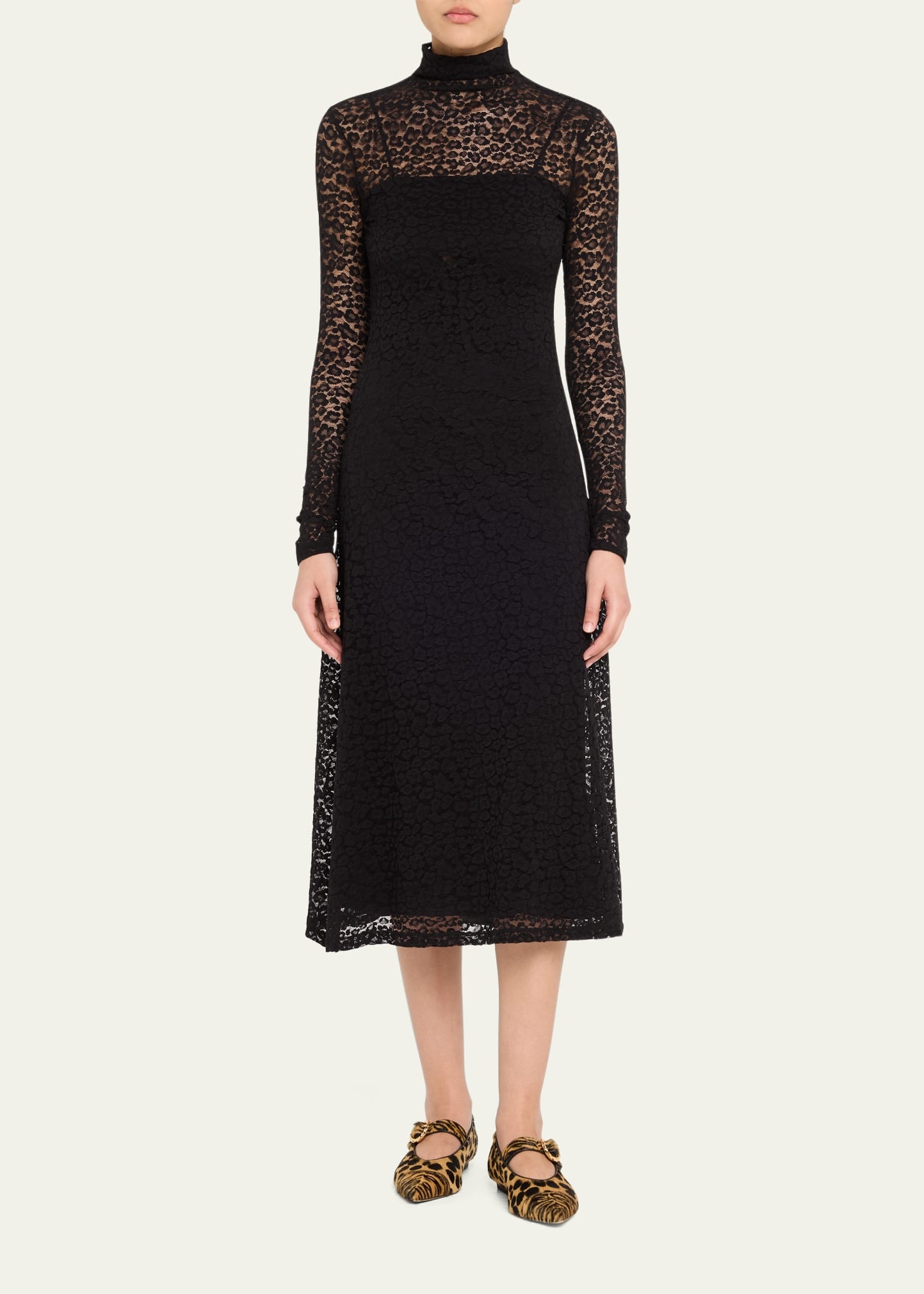 Talia Leopard Long-Sleeve Turtleneck Dress - 2