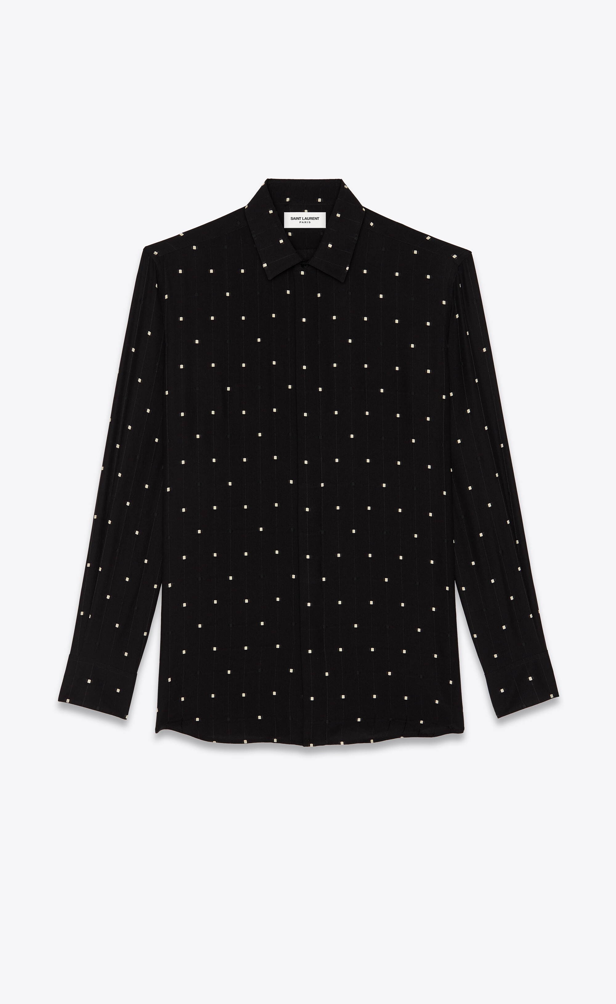 carré-dotted shirt in shiny and matte check silk - 1