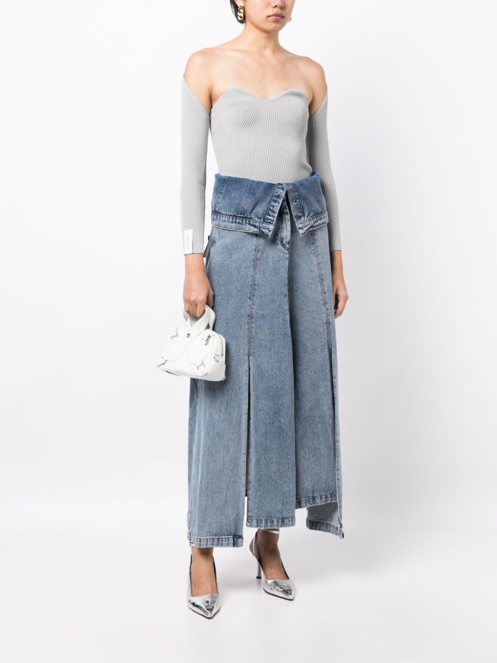 ribbed-knit bustier-style top - 2