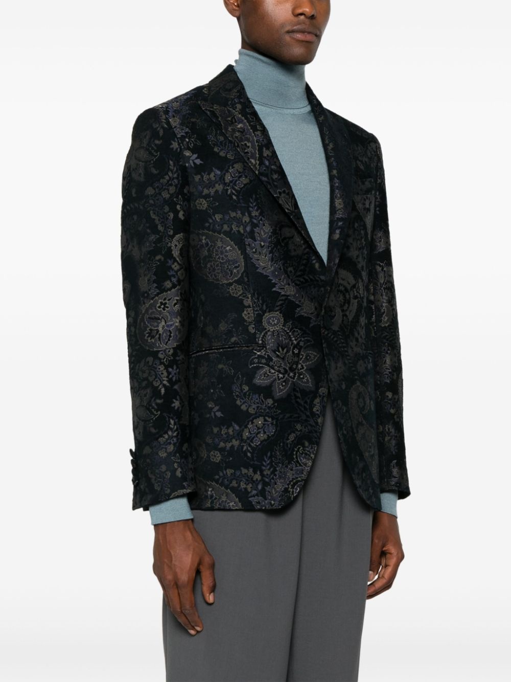 floral-jacquard single-breasted blazer - 3