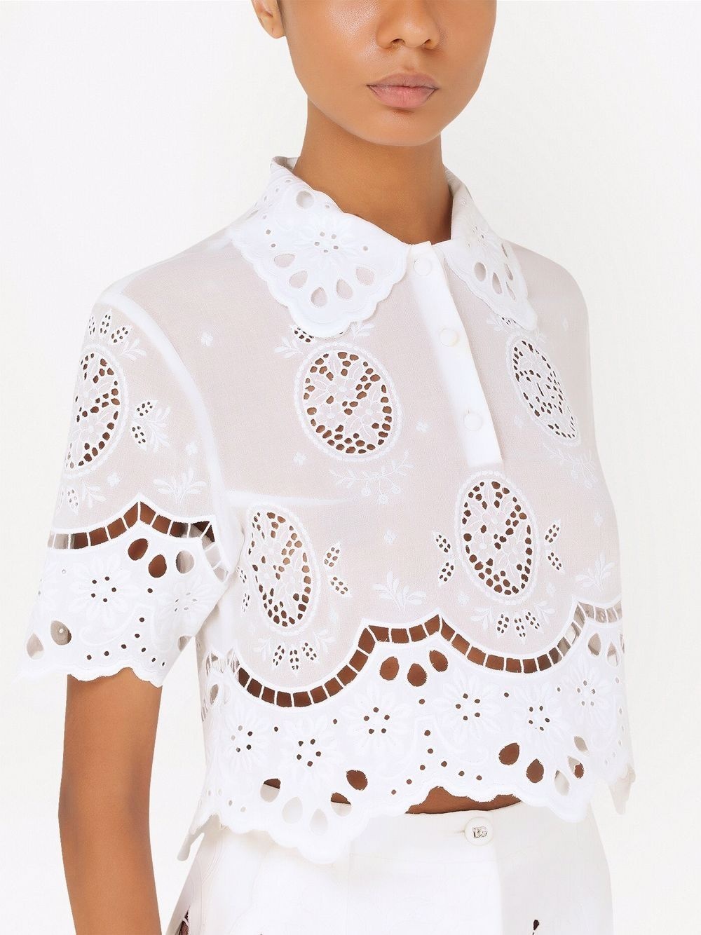 embroidered cropped cotton blouse - 5