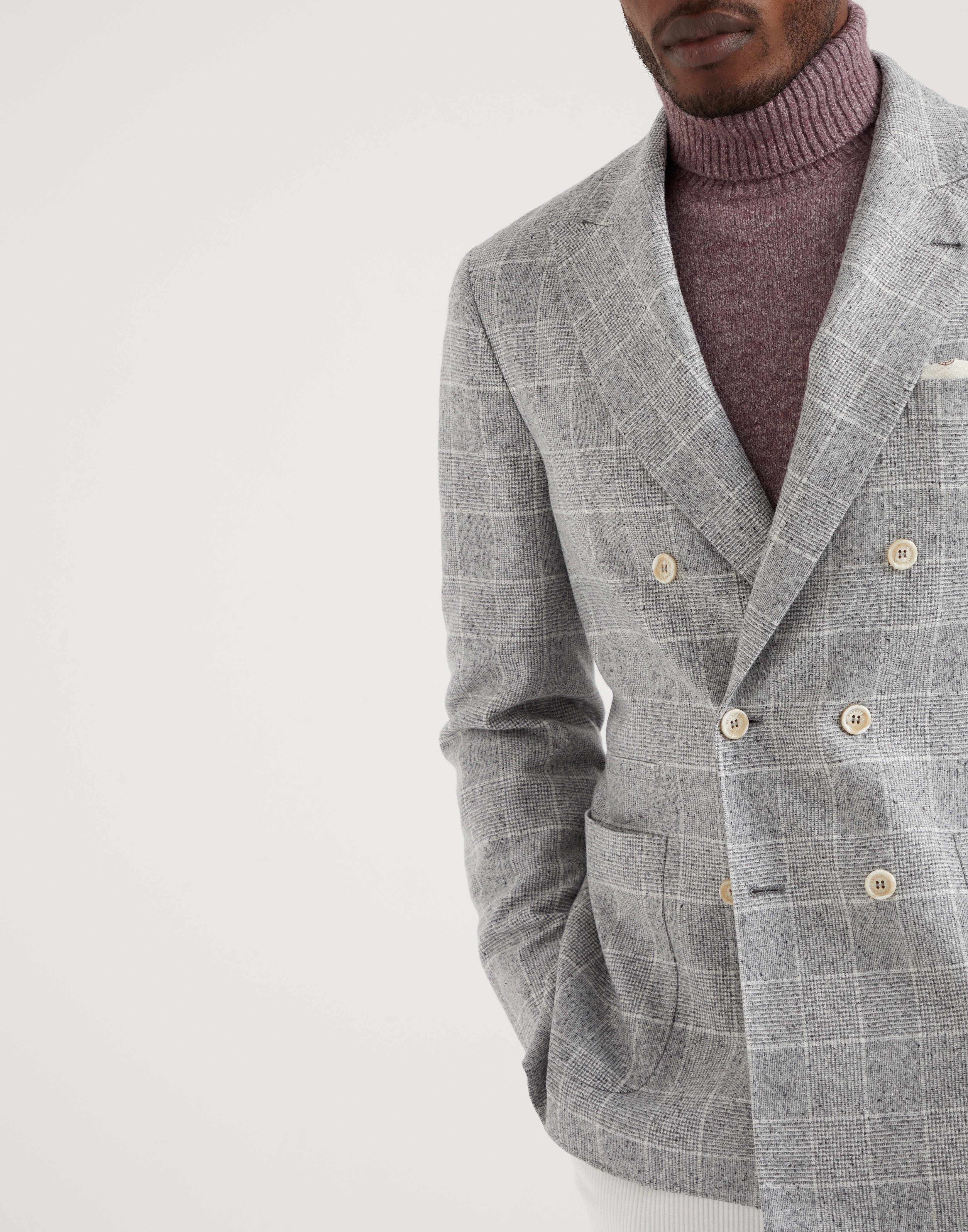 Flecked silk, wool and cashmere Prince of Wales one-and-a-half breasted deconstructed blazer with pa - 3