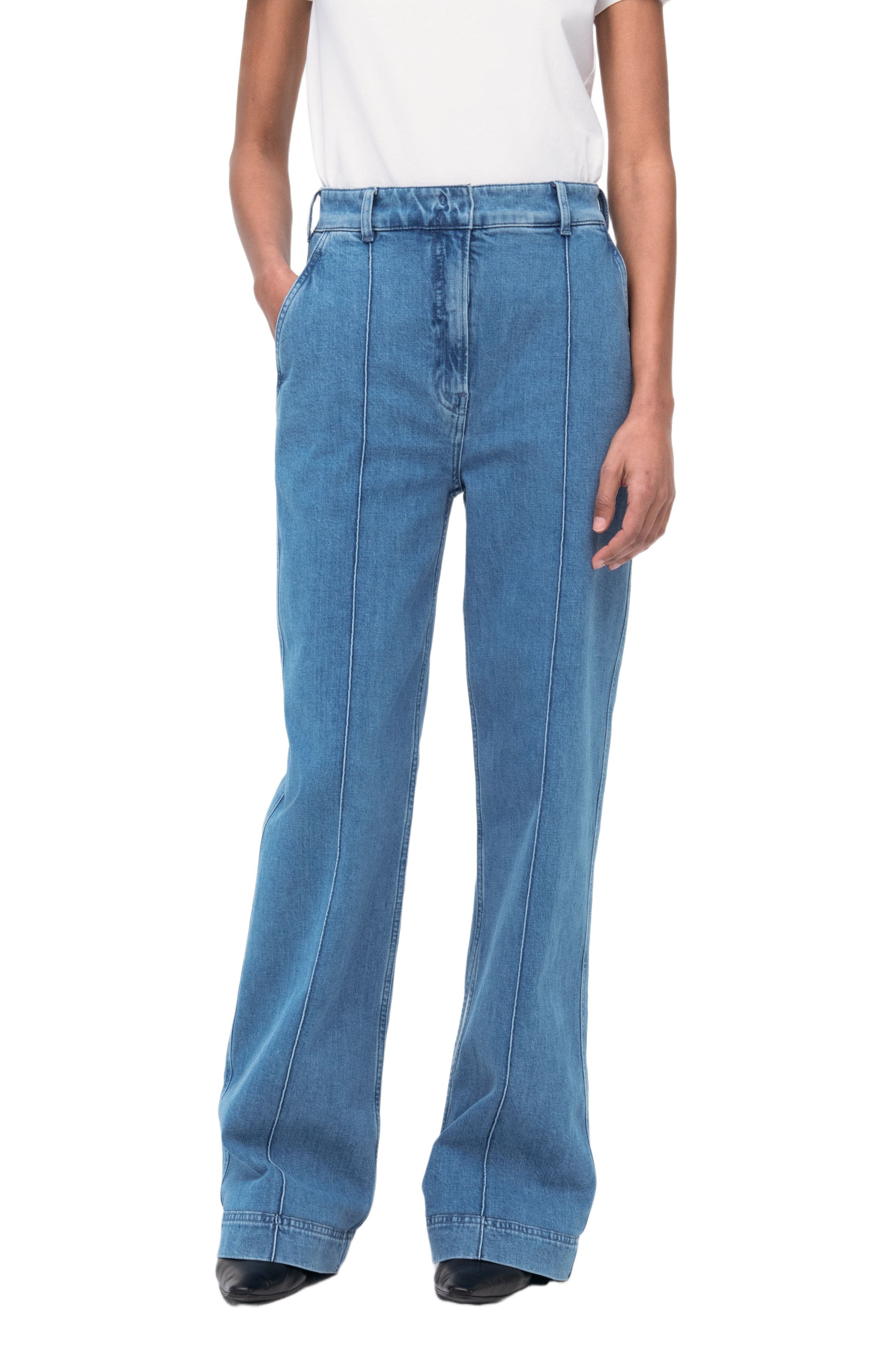 Another Tomorrow HIGH WAISTED DENIM TROUSER in Light Blue Wash at Nordstrom - 2