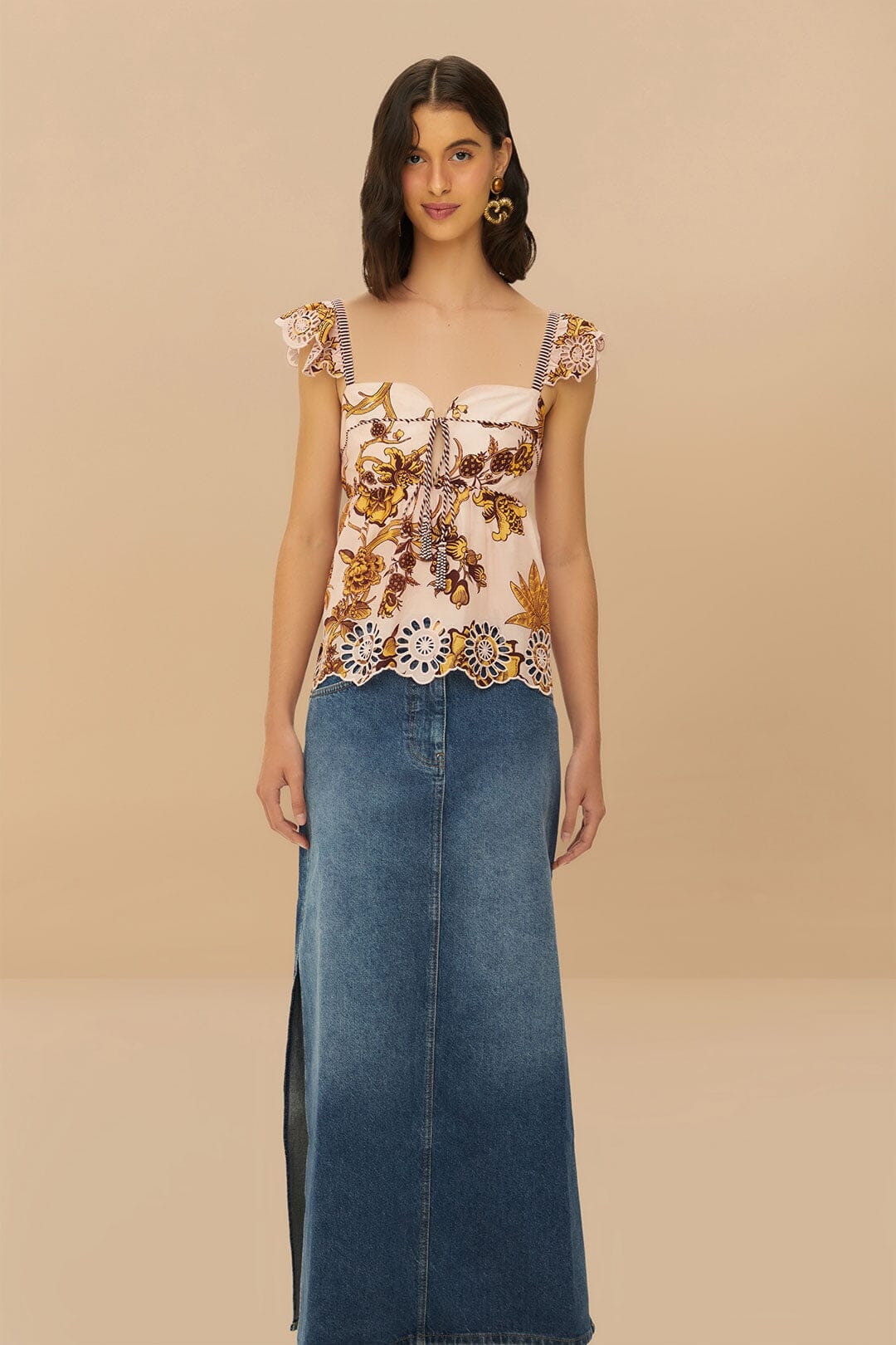 Denim Side Slit Maxi Skirt - 3