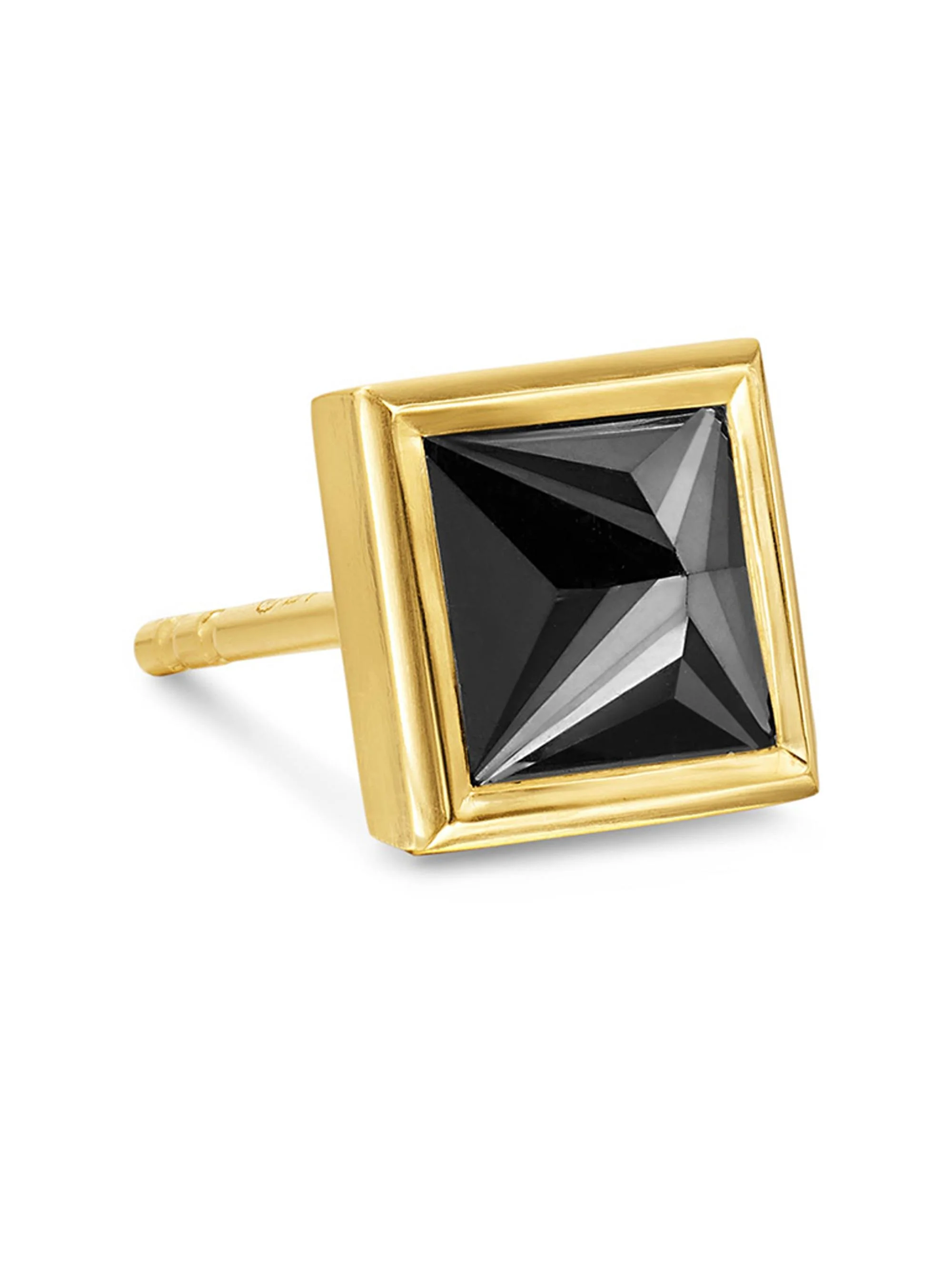 Men's Pyramid Stud Earring in 18K Yellow Gold, 6.6MM - Black - 1