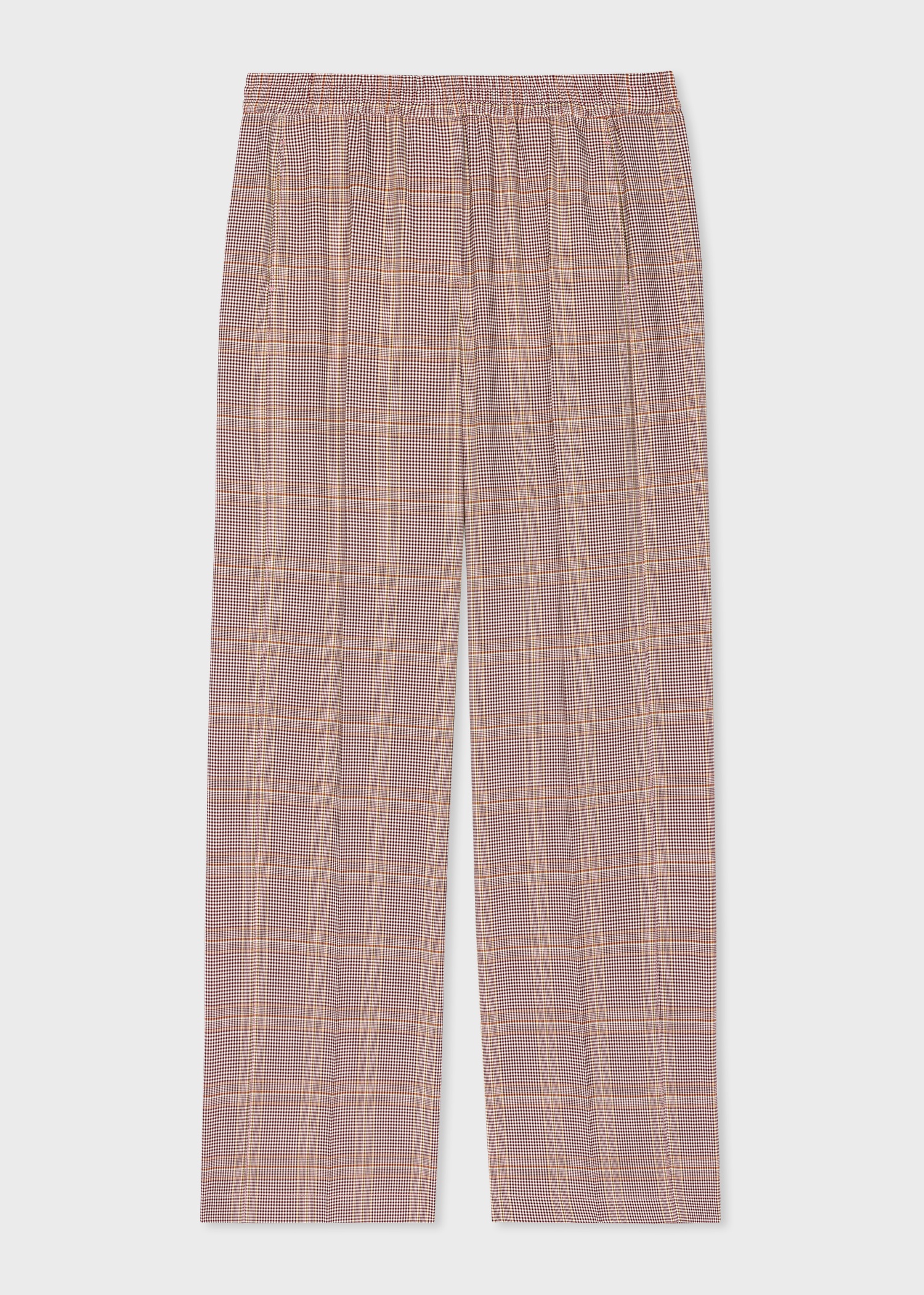 Women's Burgundy Check Wool-Blend Wide-Leg Trousers - 1