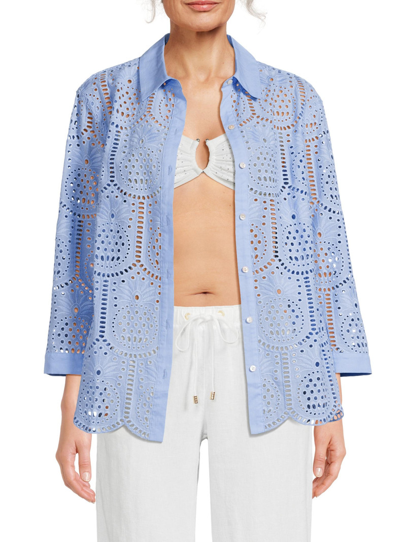 Women's Gracee Pineapple Tile Eyelet Tunic - Jacaranda Blue 3