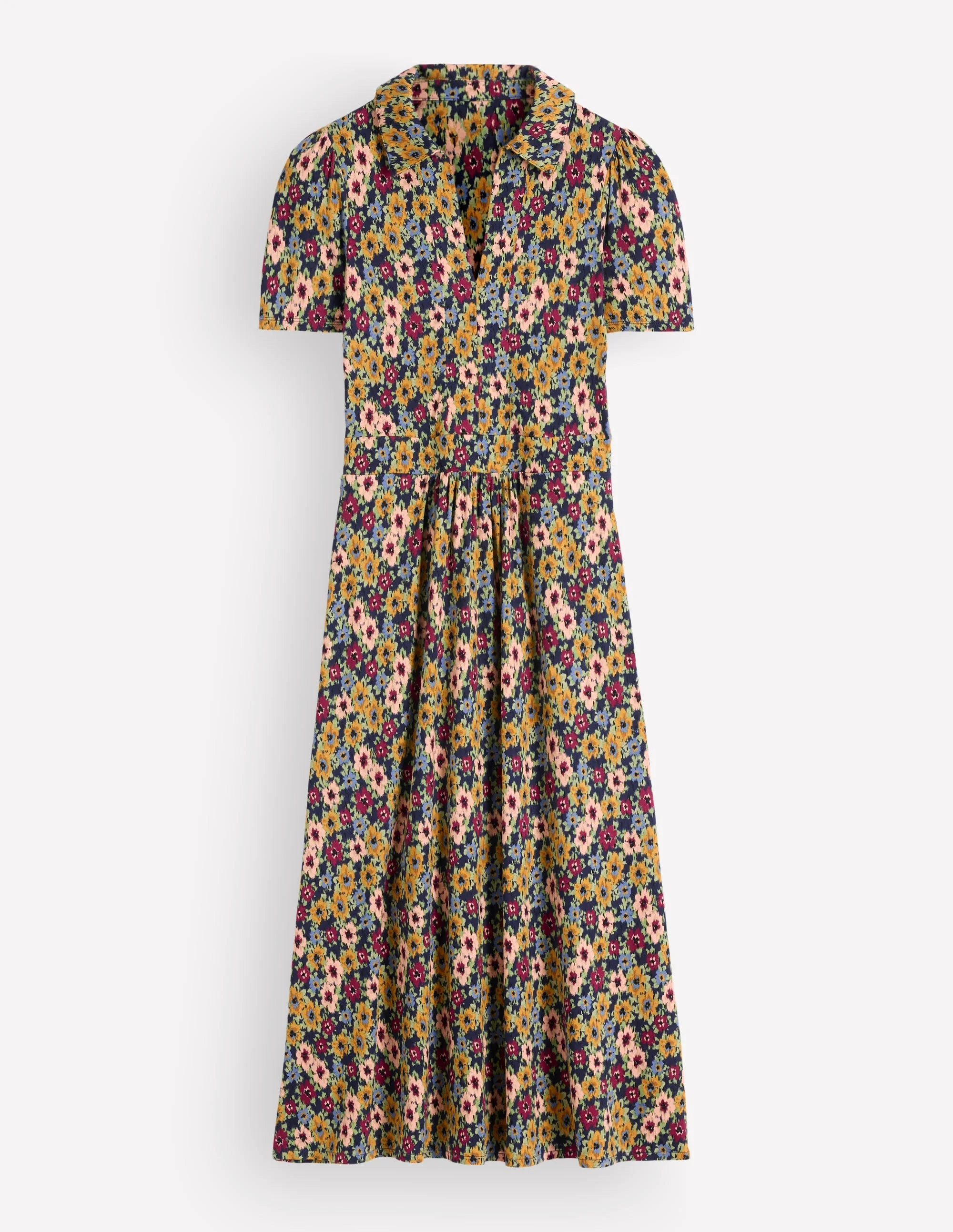 Heidi Jersey Midi Tea Dress-French Navy, Flecked Garden - 1