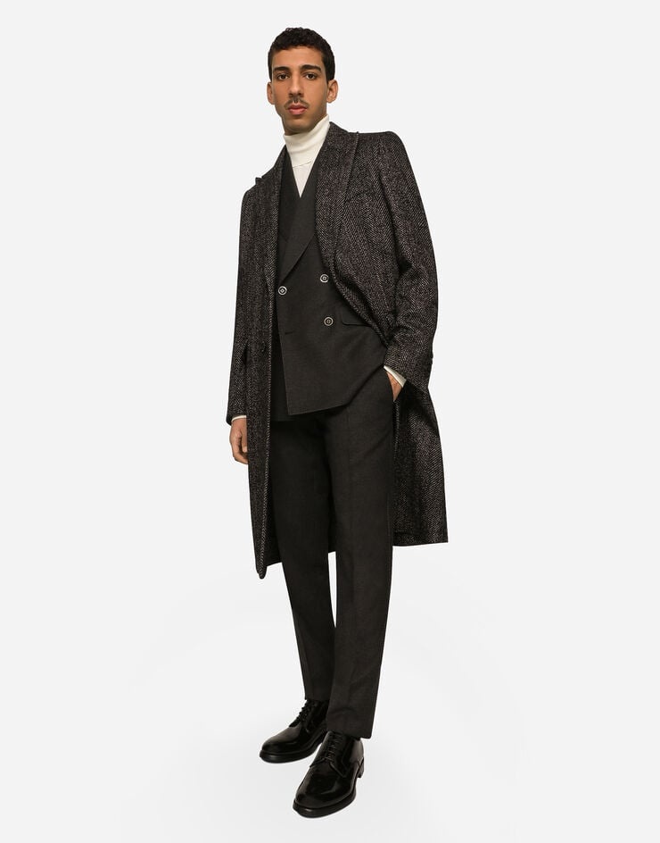 Single-breasted herringbone alpaca wool coat - 5