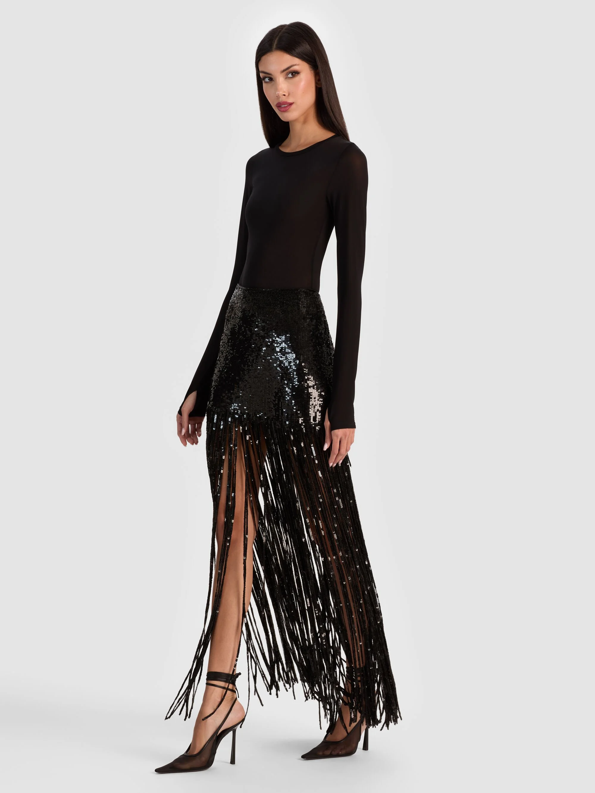 KENDRA SEQUIN FRINGE MAXI SKIRT - 1