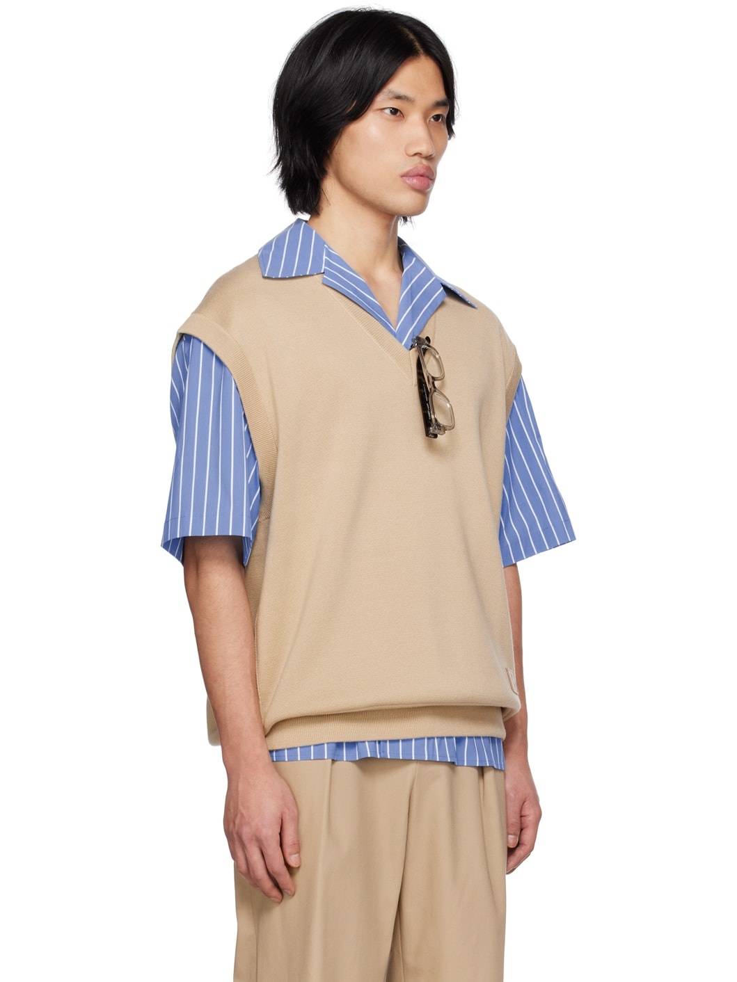 Beige V-Neck Vest - 2
